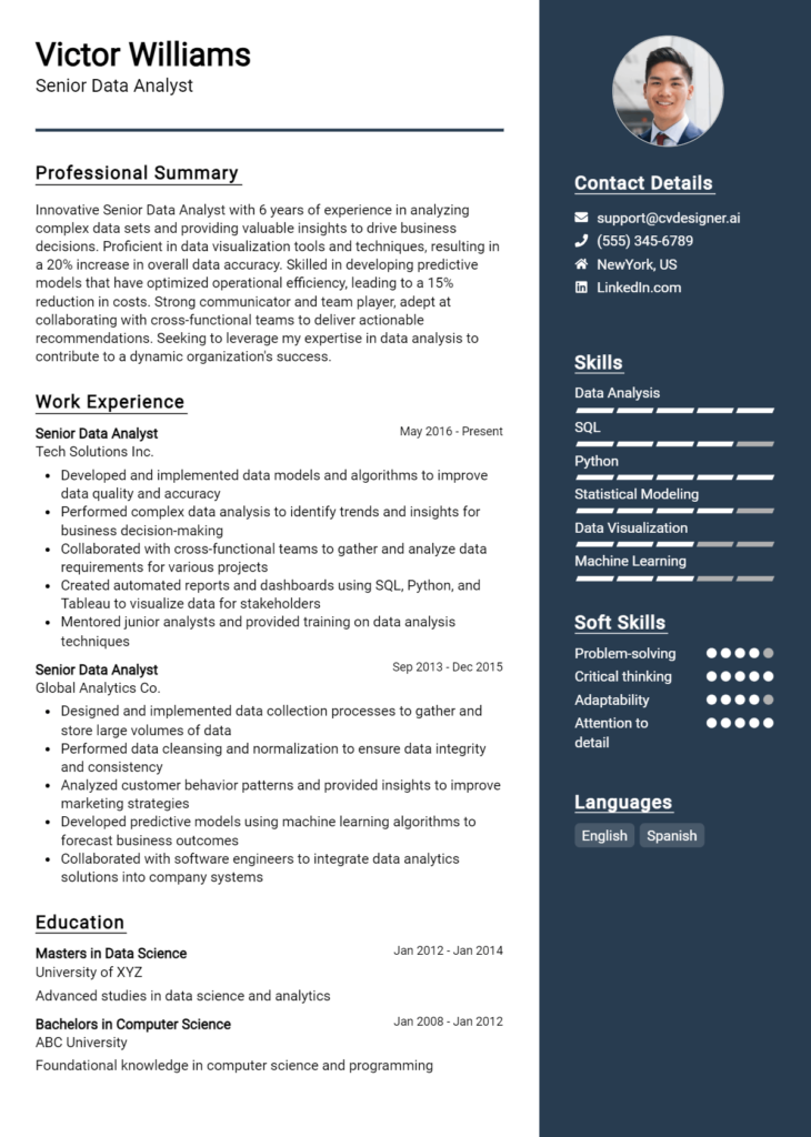 Senior Data Analyst Resume Example