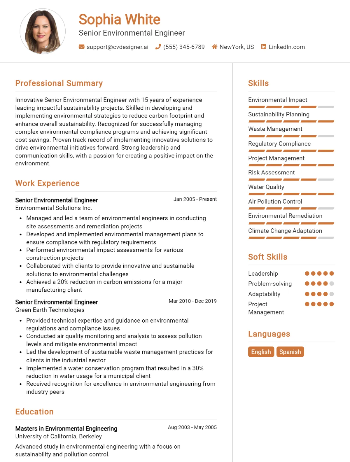 Senior Environmental Engineer CV Example For 2026: Top CV Skills Preview