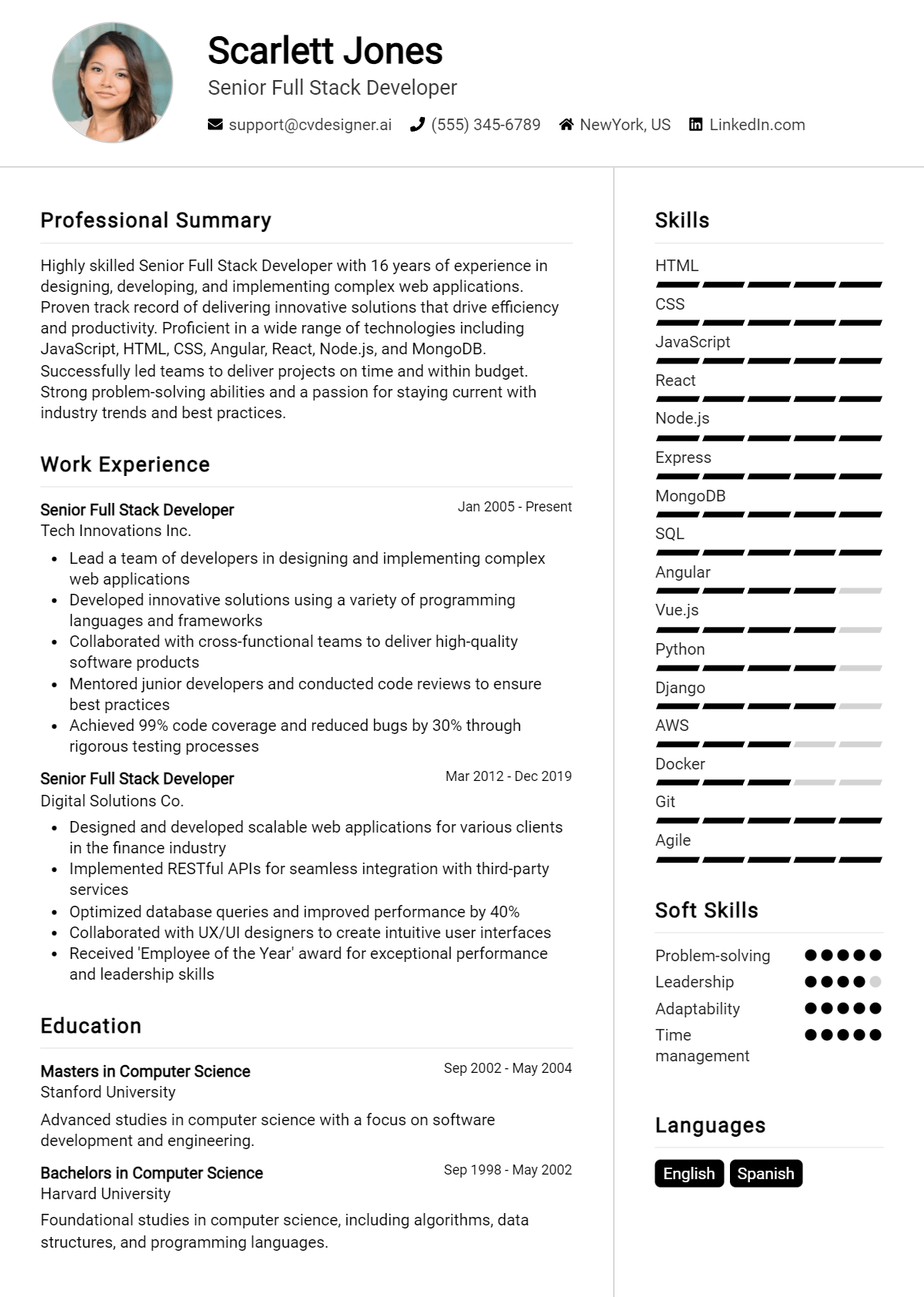 15 Senior Full Stack Developer CV Examples And Templates for 2026 Preview