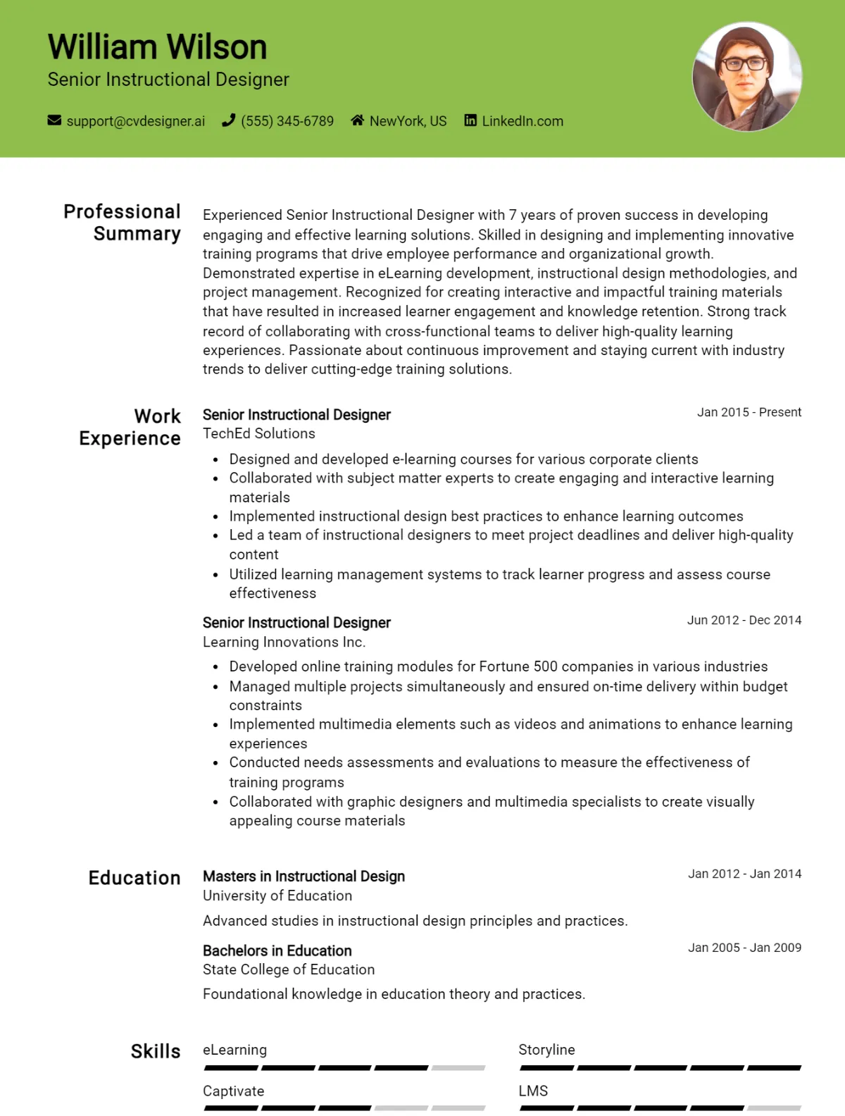 Senior Instructional Designer CV Example For 2026: Examples & Free Templates Preview