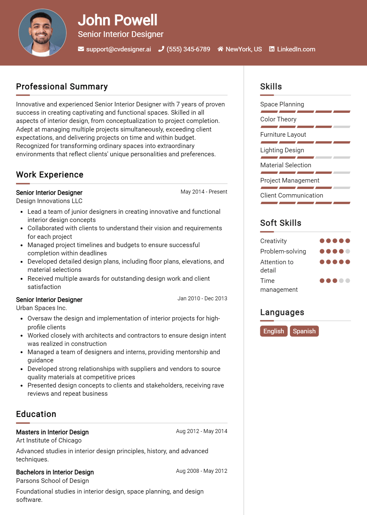Senior Interior Designer Resume Example for 2026: Expert Tips Preview