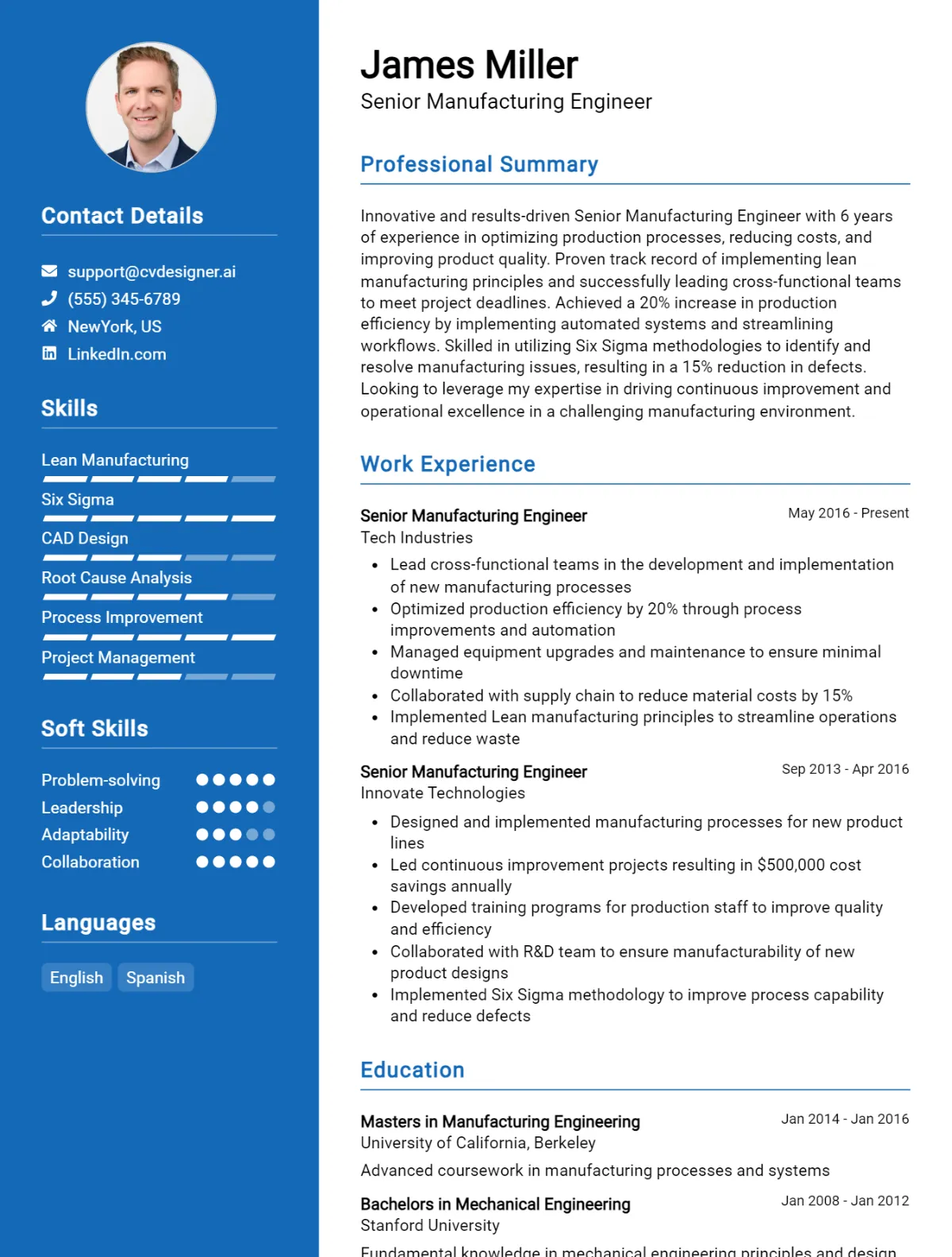 Senior Manufacturing Engineer CV Example For 2026: Top Tips & Samples Preview