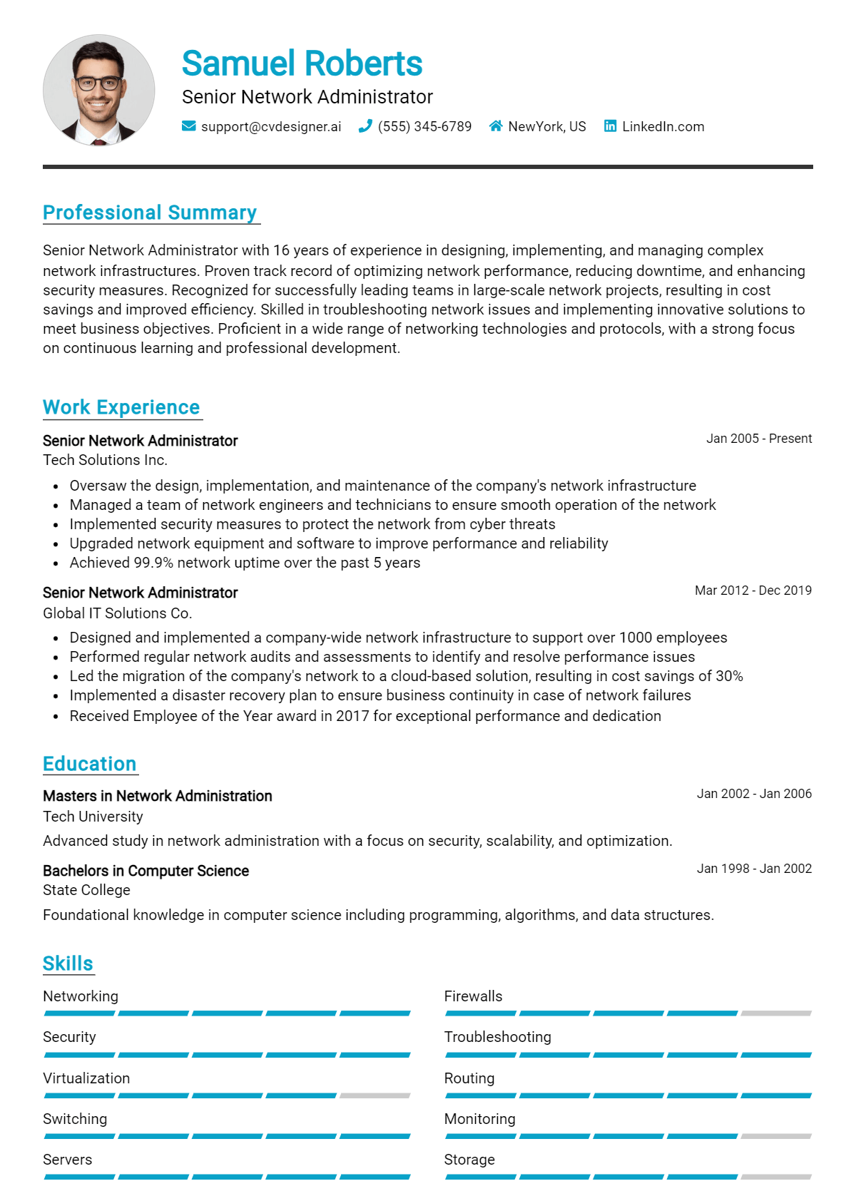 18 Senior Network Administrator Resume Examples And Templates for 2026 Preview