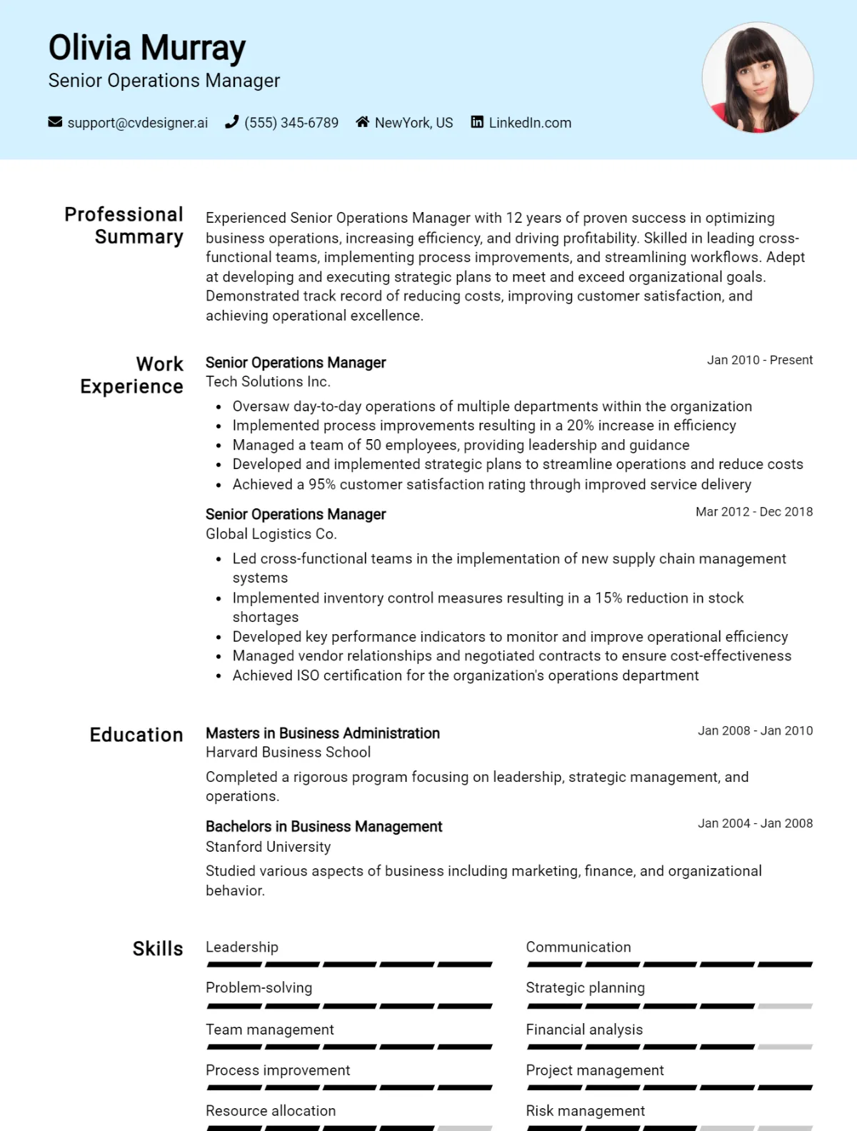 Senior Operations Manager CV Example For 2026: Top CV Skills Preview