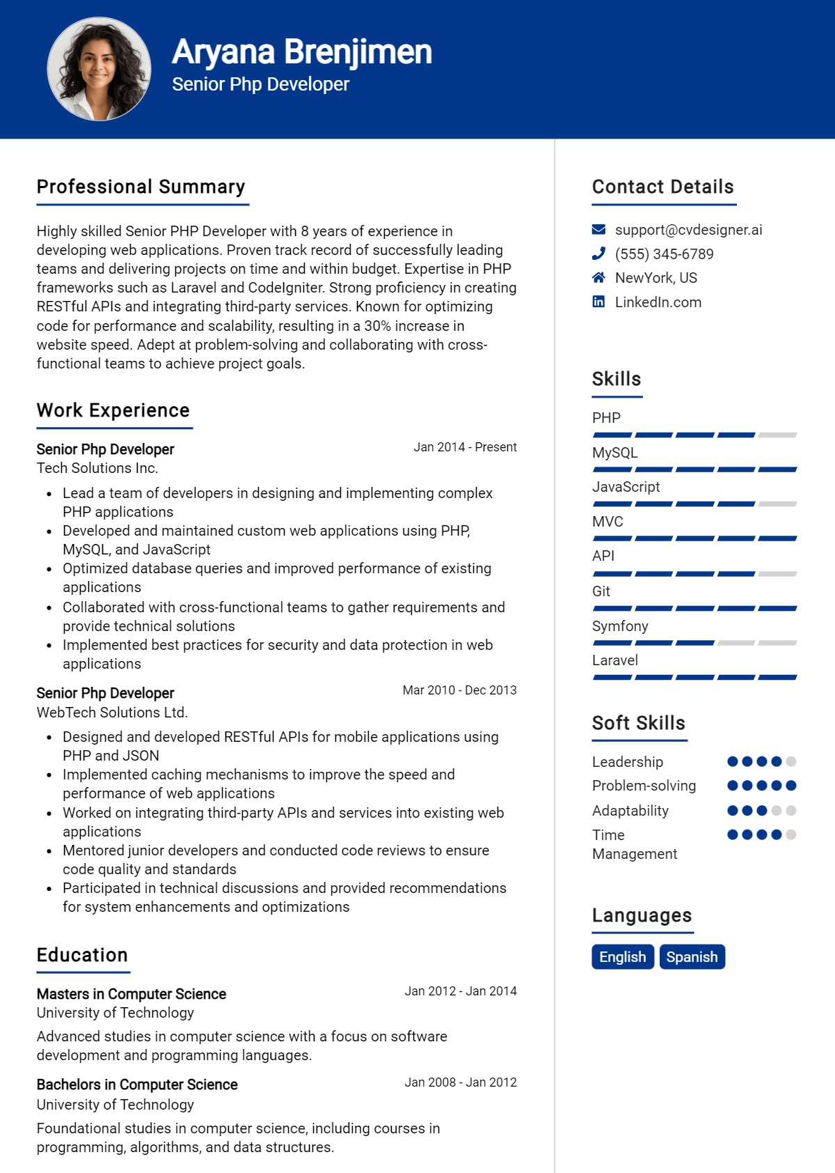 Senior PHP Developer CV Example For 2026: Top Tips & Samples Preview