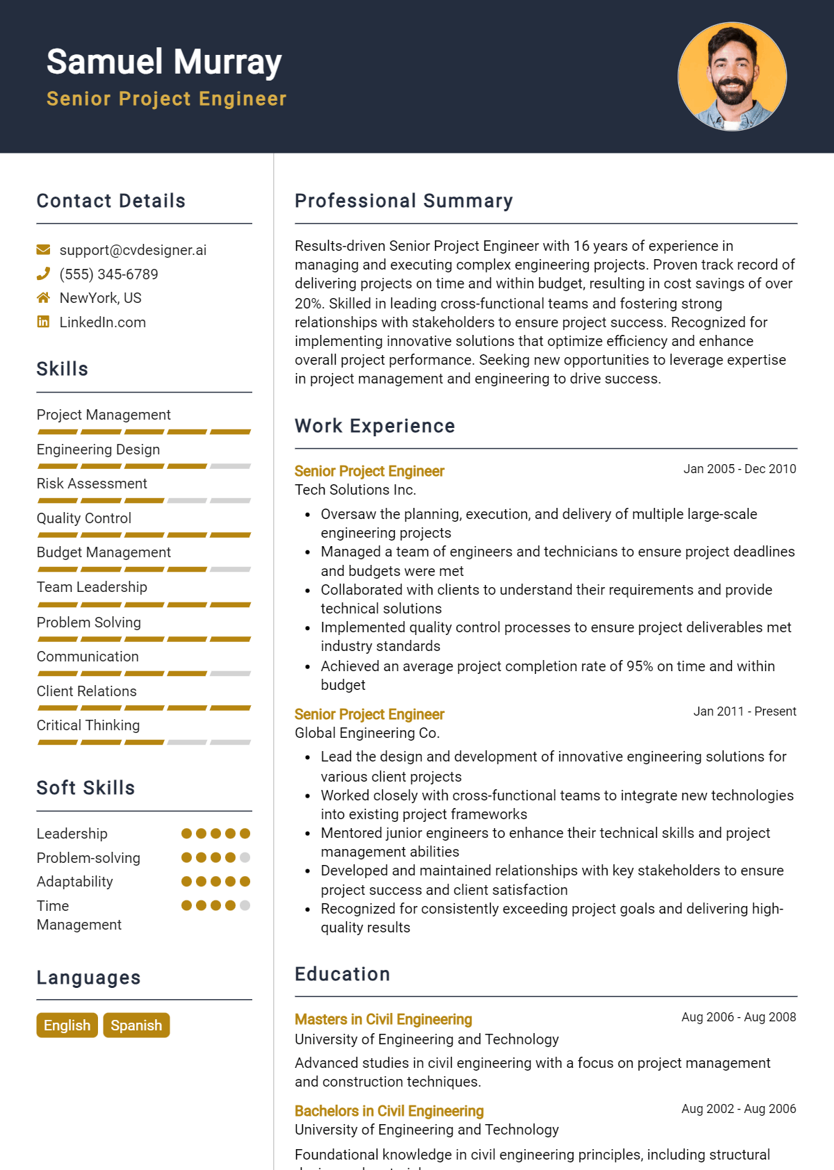 Senior Project Engineer Resume Example for 2026: Ultimate Guide Preview