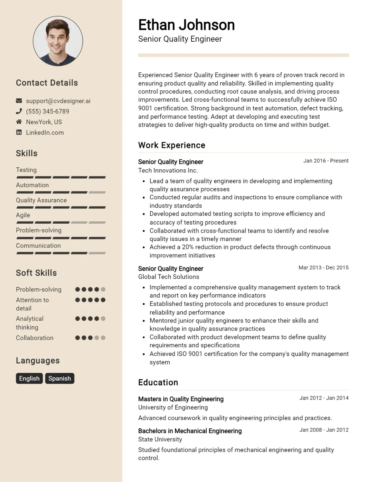 Senior Quality Engineer CV Example For 2026: Top Tips & Samples Preview