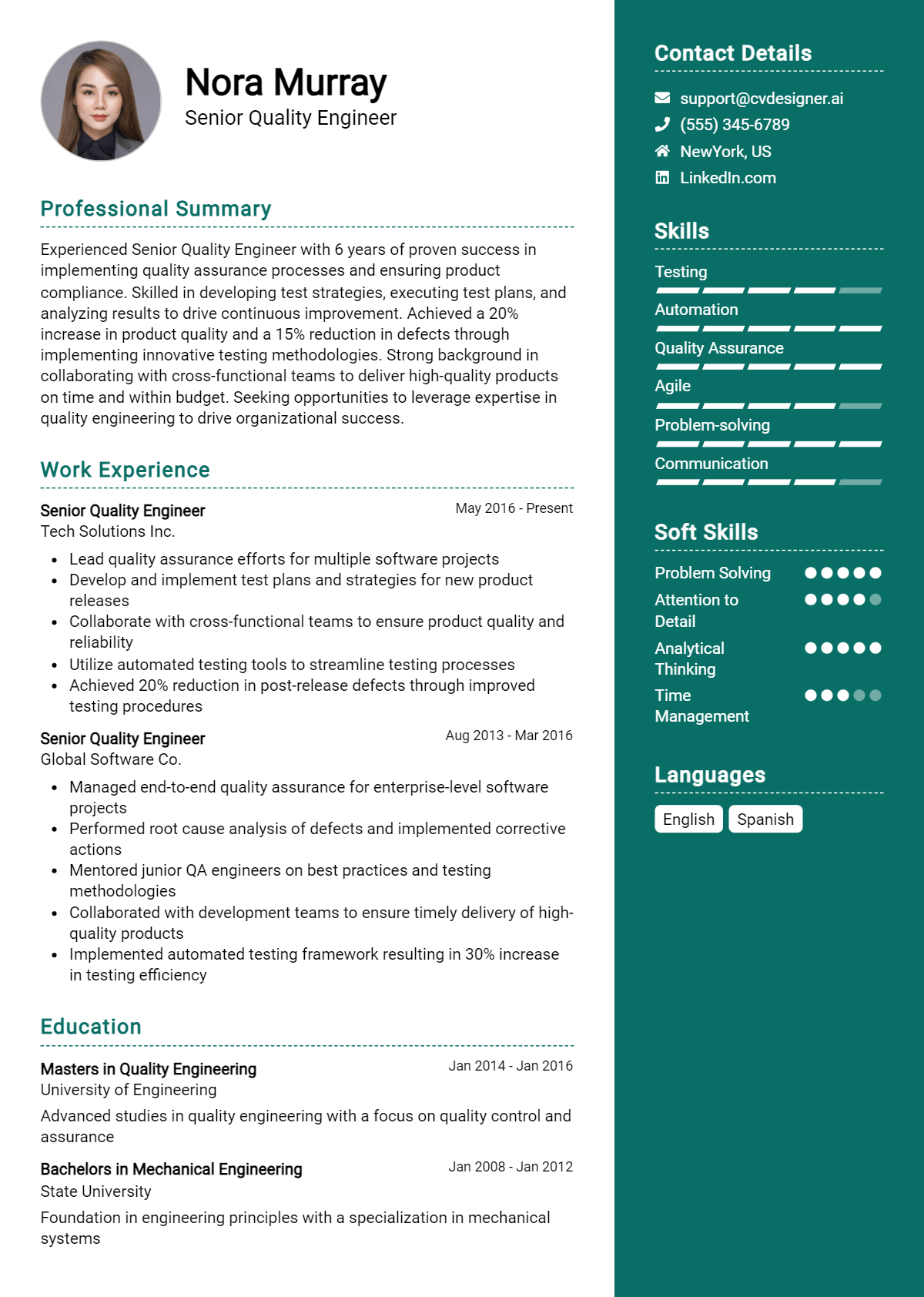 Senior Quality Engineer Resume Example for 2026: Expert Tips & Templates Preview