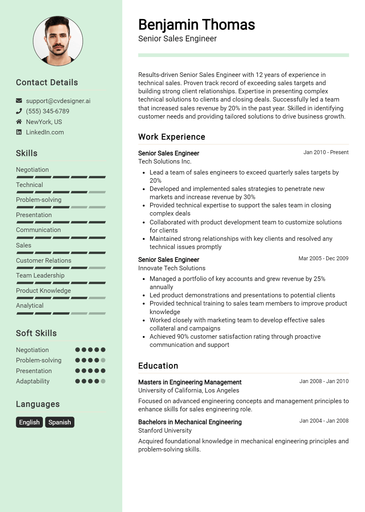 Senior Sales Engineer Resume Example for 2026: Top CV Skills Preview