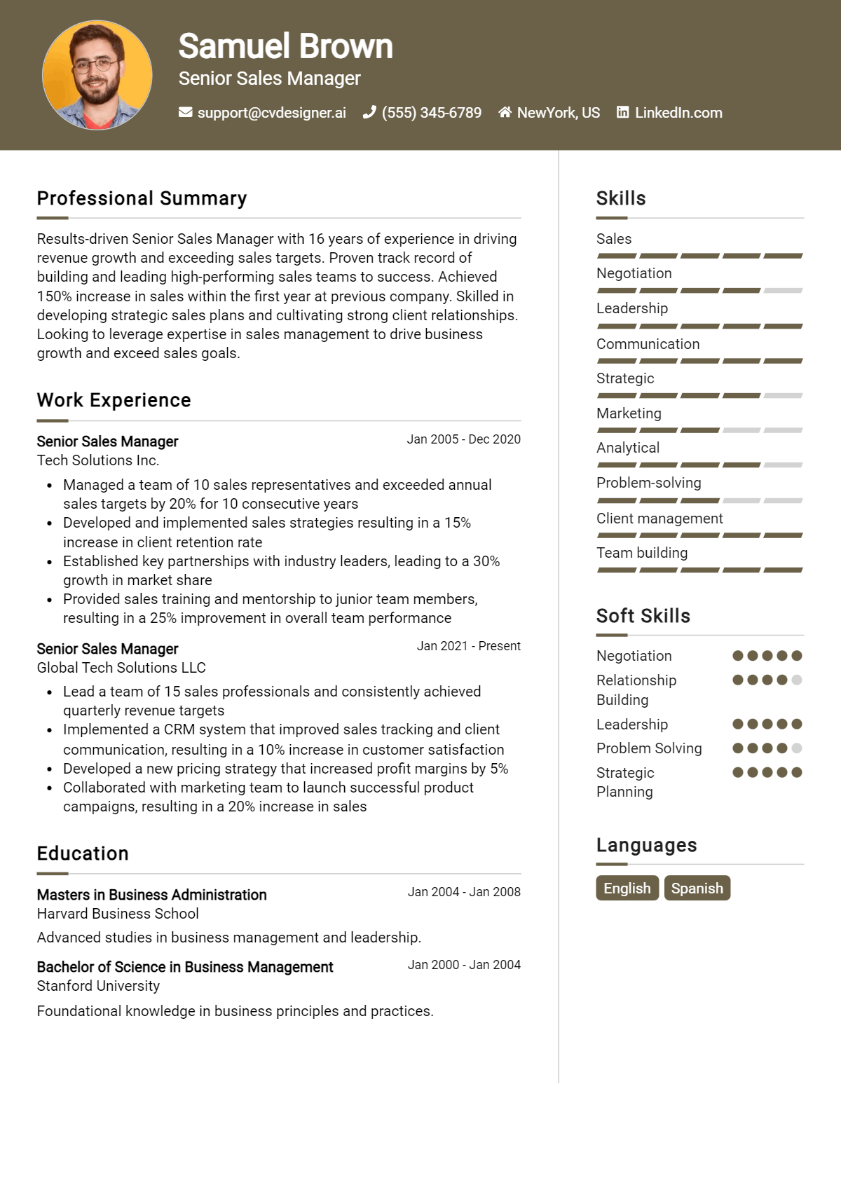Senior Sales Manager Resume Example for 2026: Top CV Skills Preview