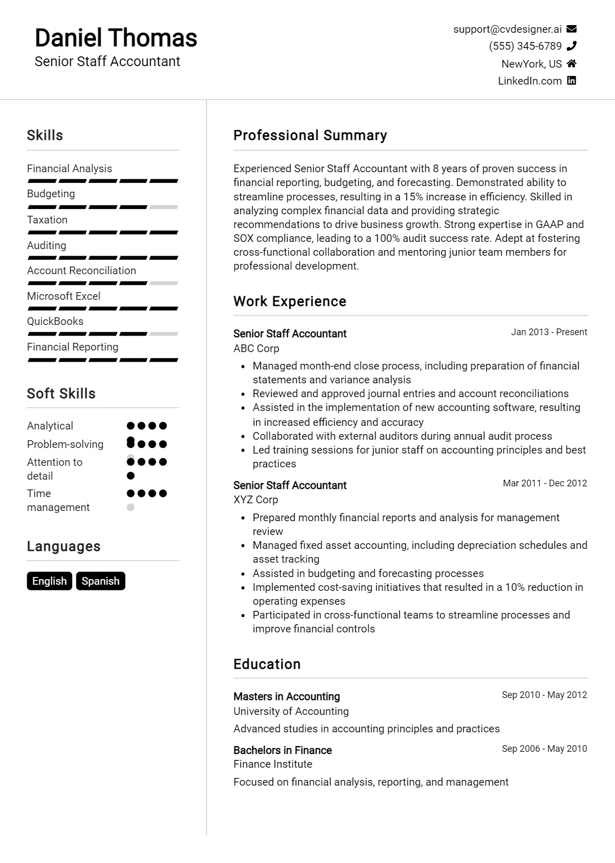 Senior Staff Accountant Resume Example for 2026: Free Professional Templates Preview