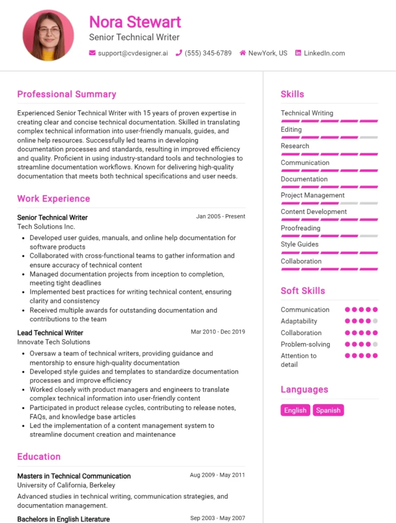 Senior Technical Writer CV Example