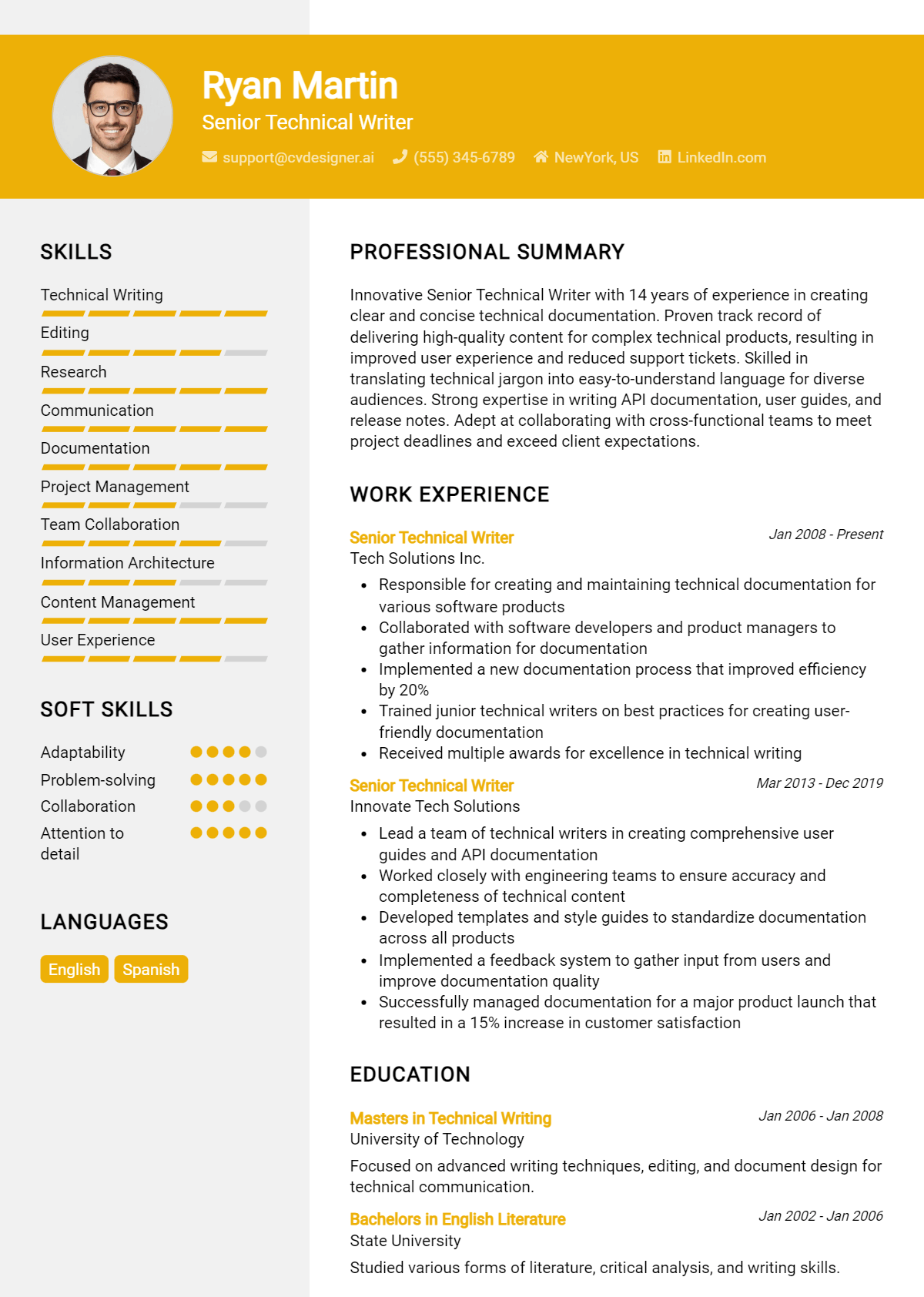 Senior Technical Writer Resume Example for 2026: Resume Guide Preview