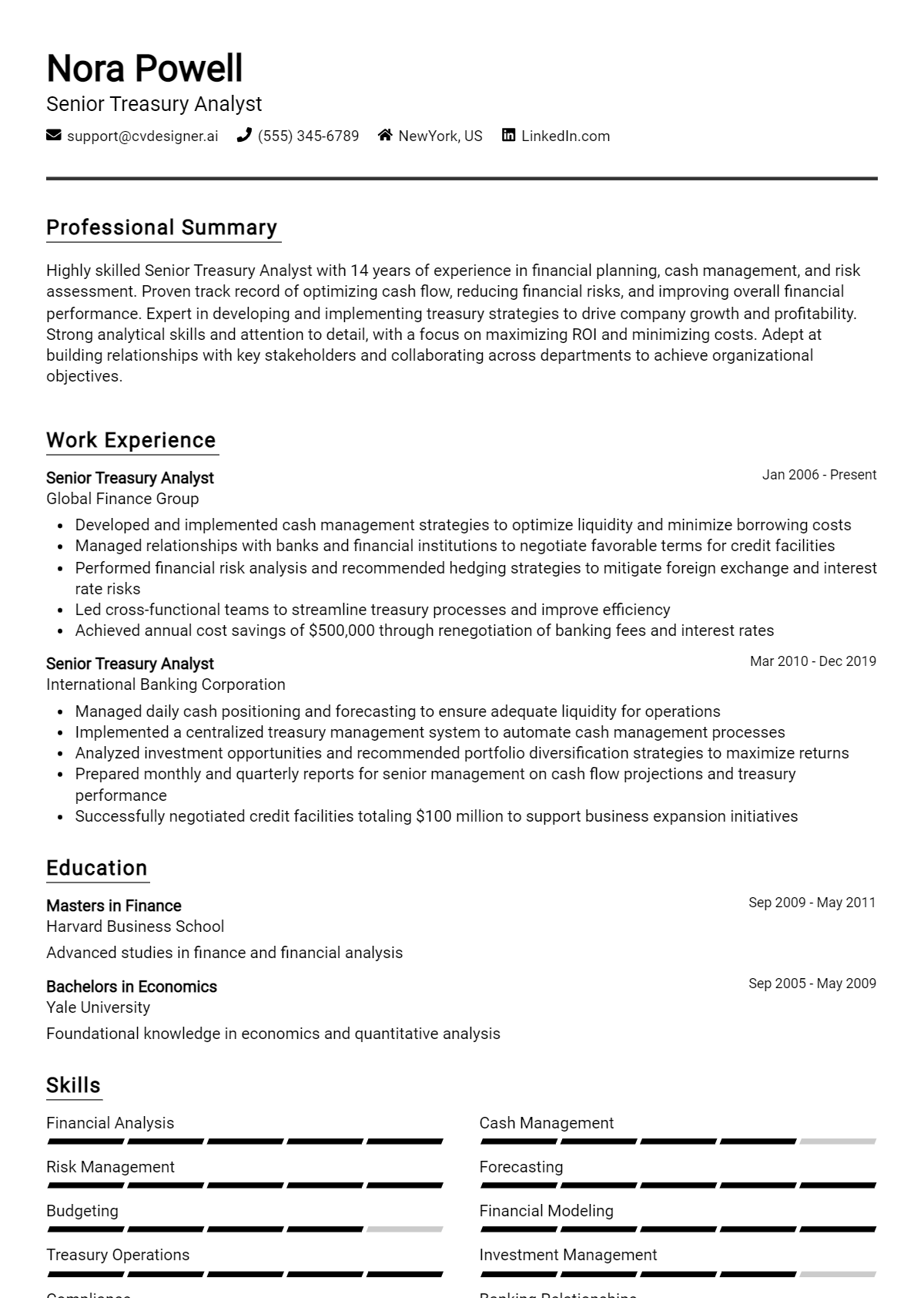 Senior Treasury Analyst Resume Example for 2026: Free Downloadable Templates Preview