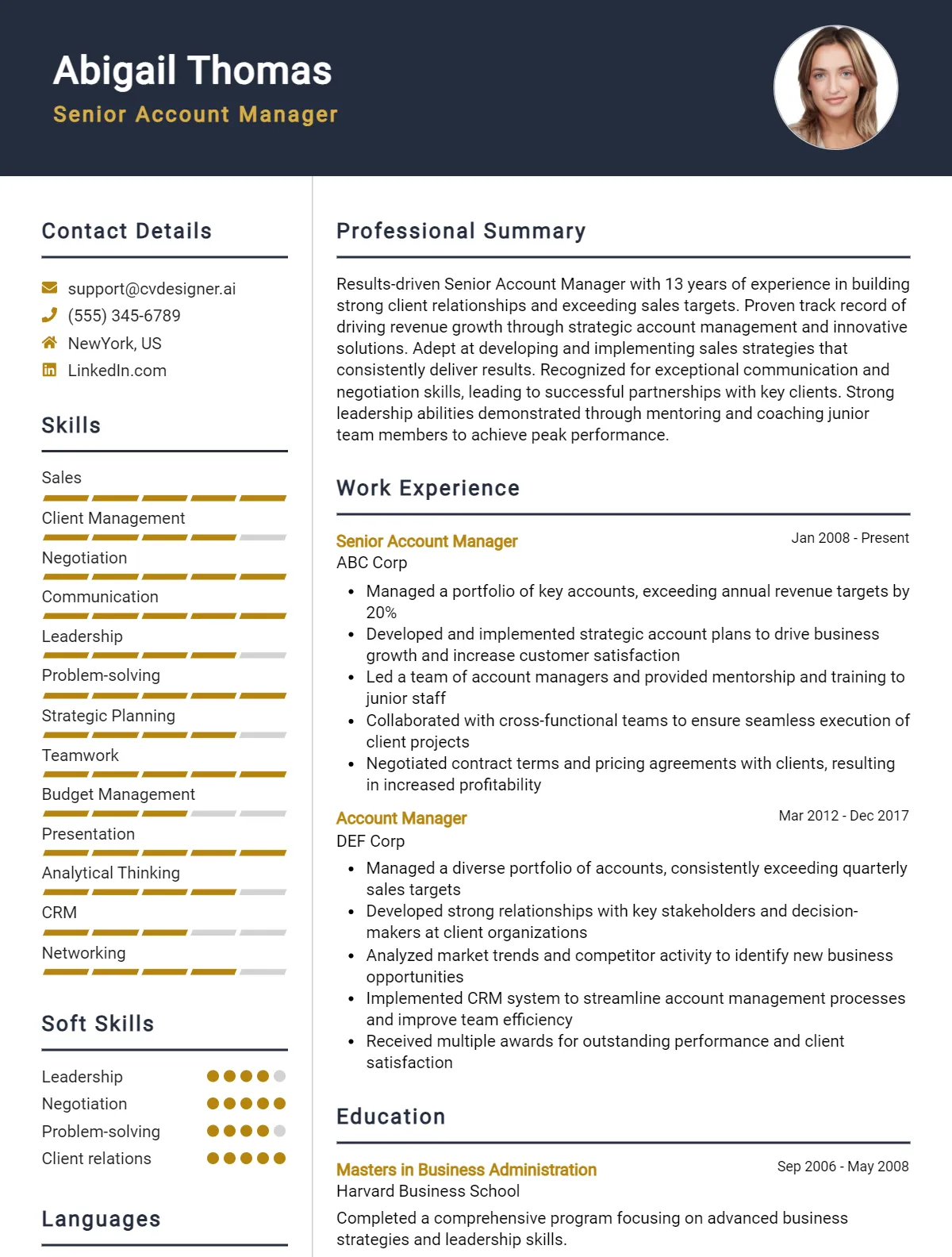 Senior Account Manager CV Example For 2026: Tips & Templates Preview