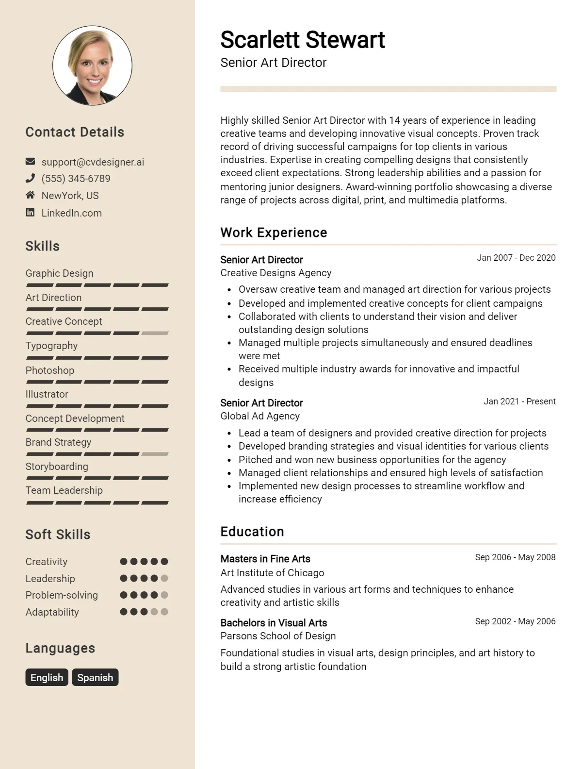 Senior Art Director CV Example For 2026: Free Downloadable Templates Preview