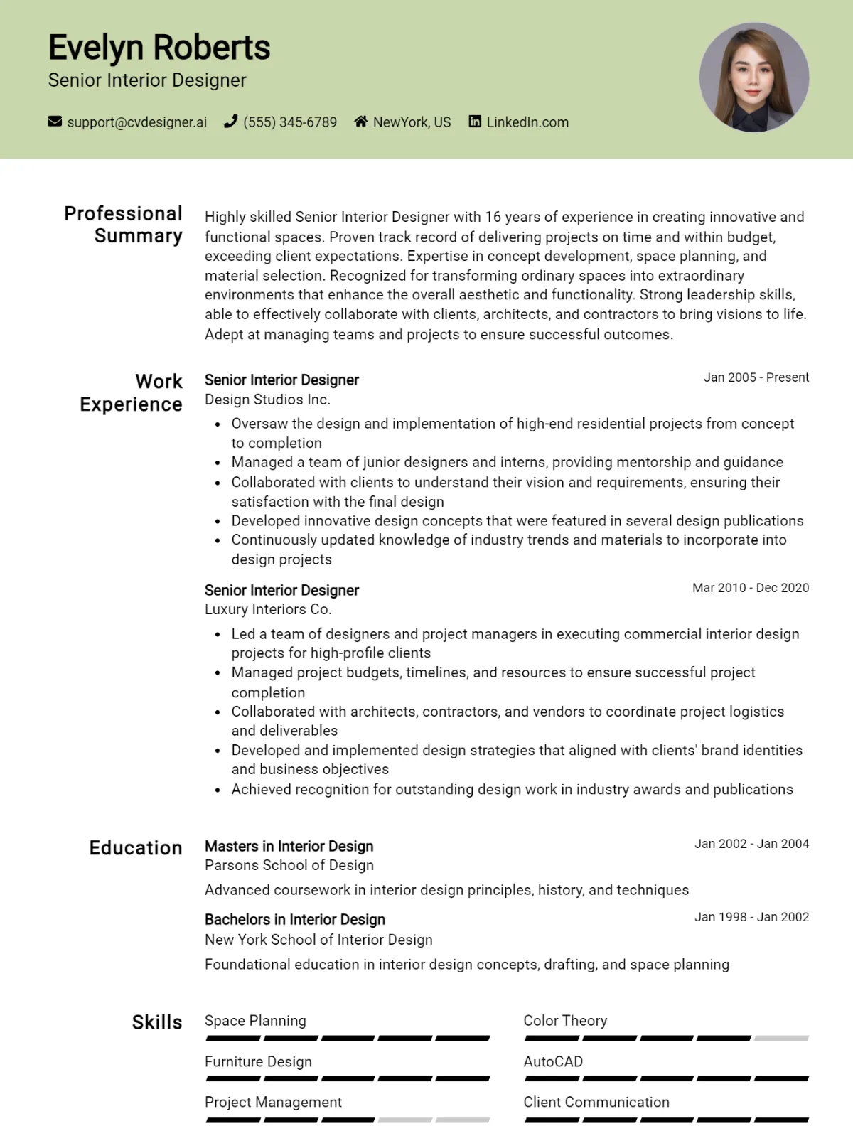 Senior Interior Designer CV Example For 2026: Proven Tips & Templates Preview