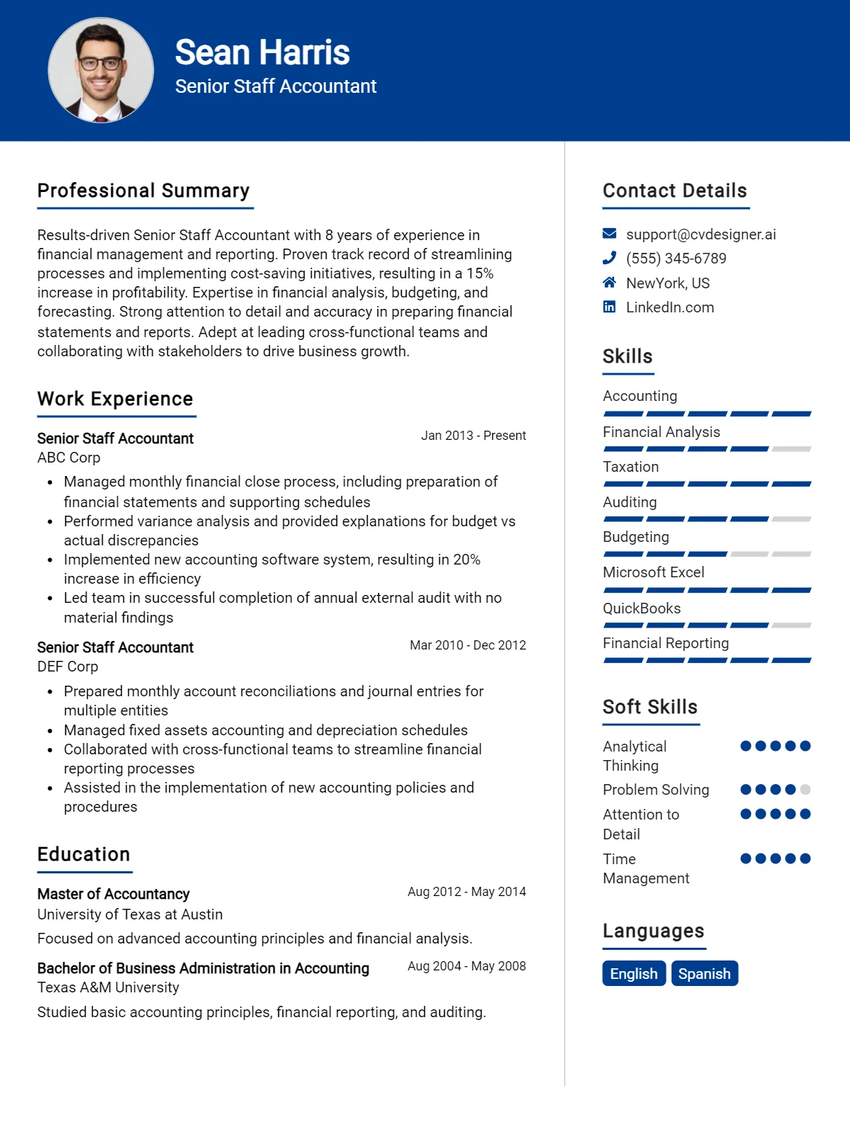 Senior Staff Accountant CV Example For 2026: How to Create a Professional CV Preview
