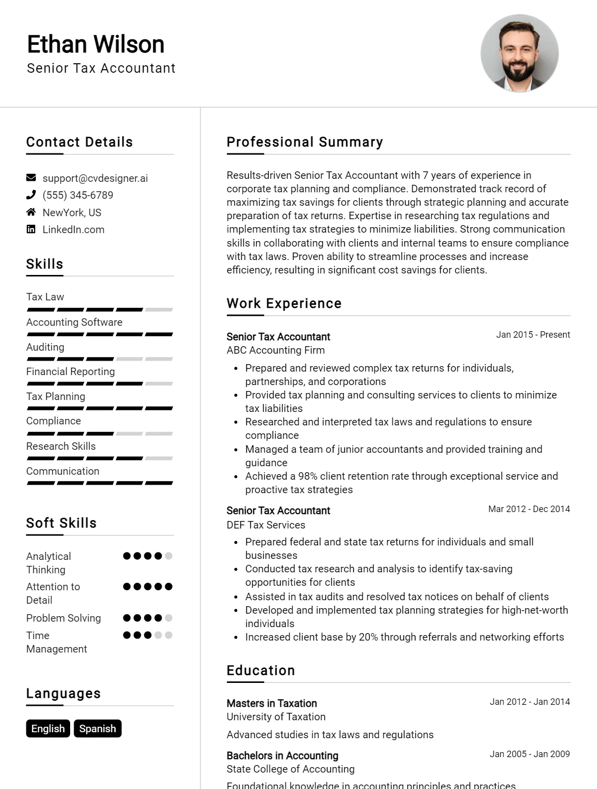 Senior Tax Accountant CV Example For 2026: Proven Tips & Templates Preview