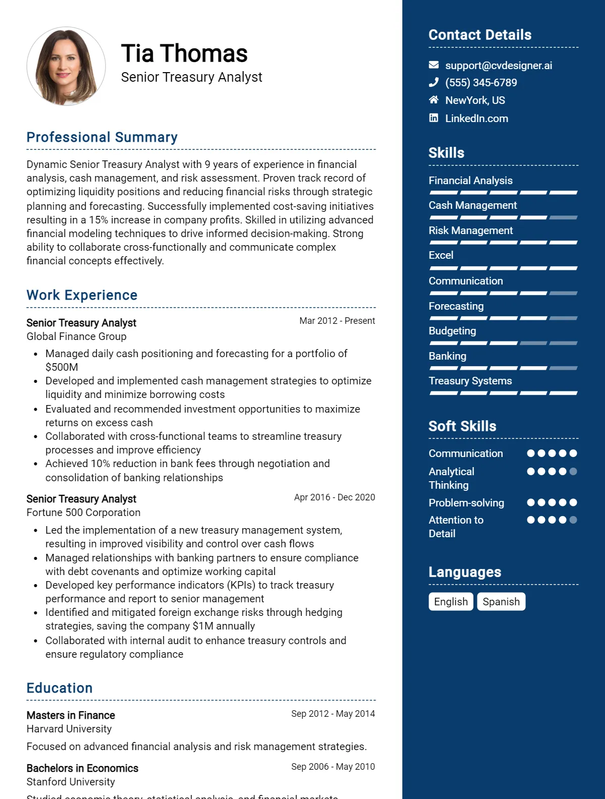 Senior Treasury Analyst CV Example For 2026: How to Create a Professional CV Preview
