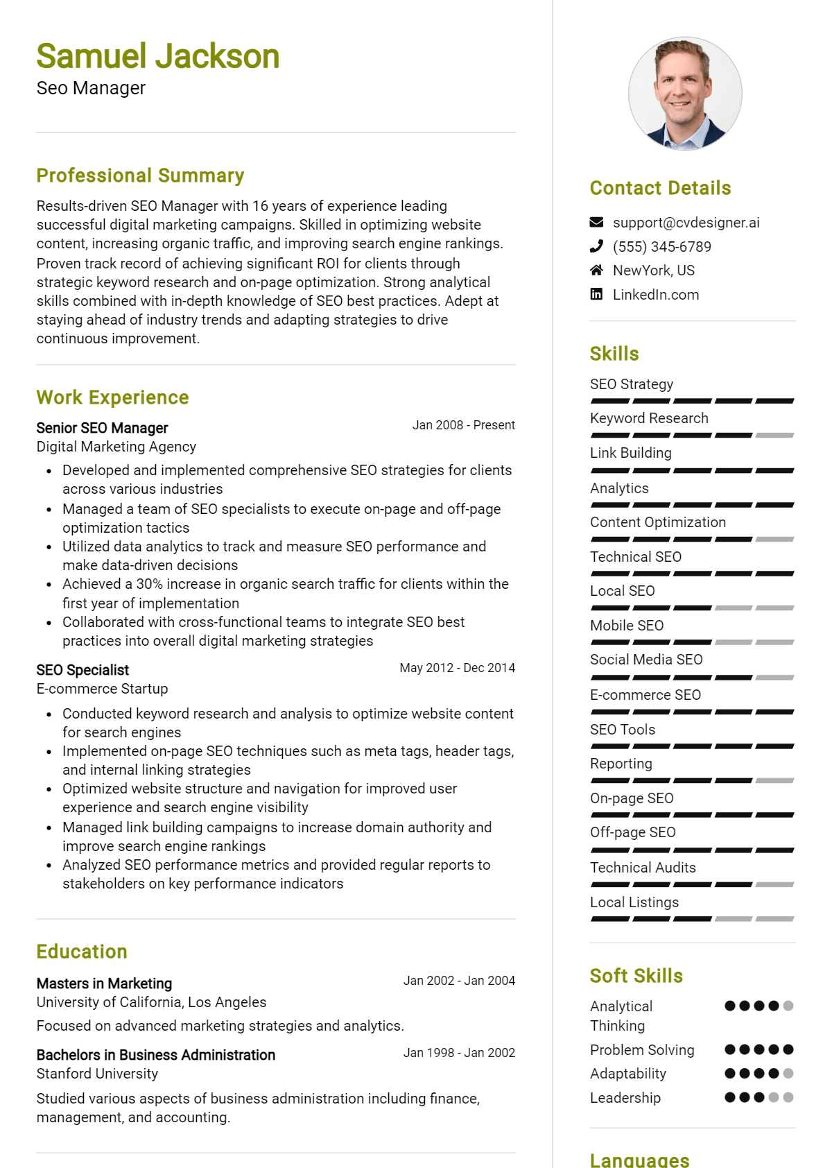 SEO Manager Resume Example for 2026: Tips & Templates Preview