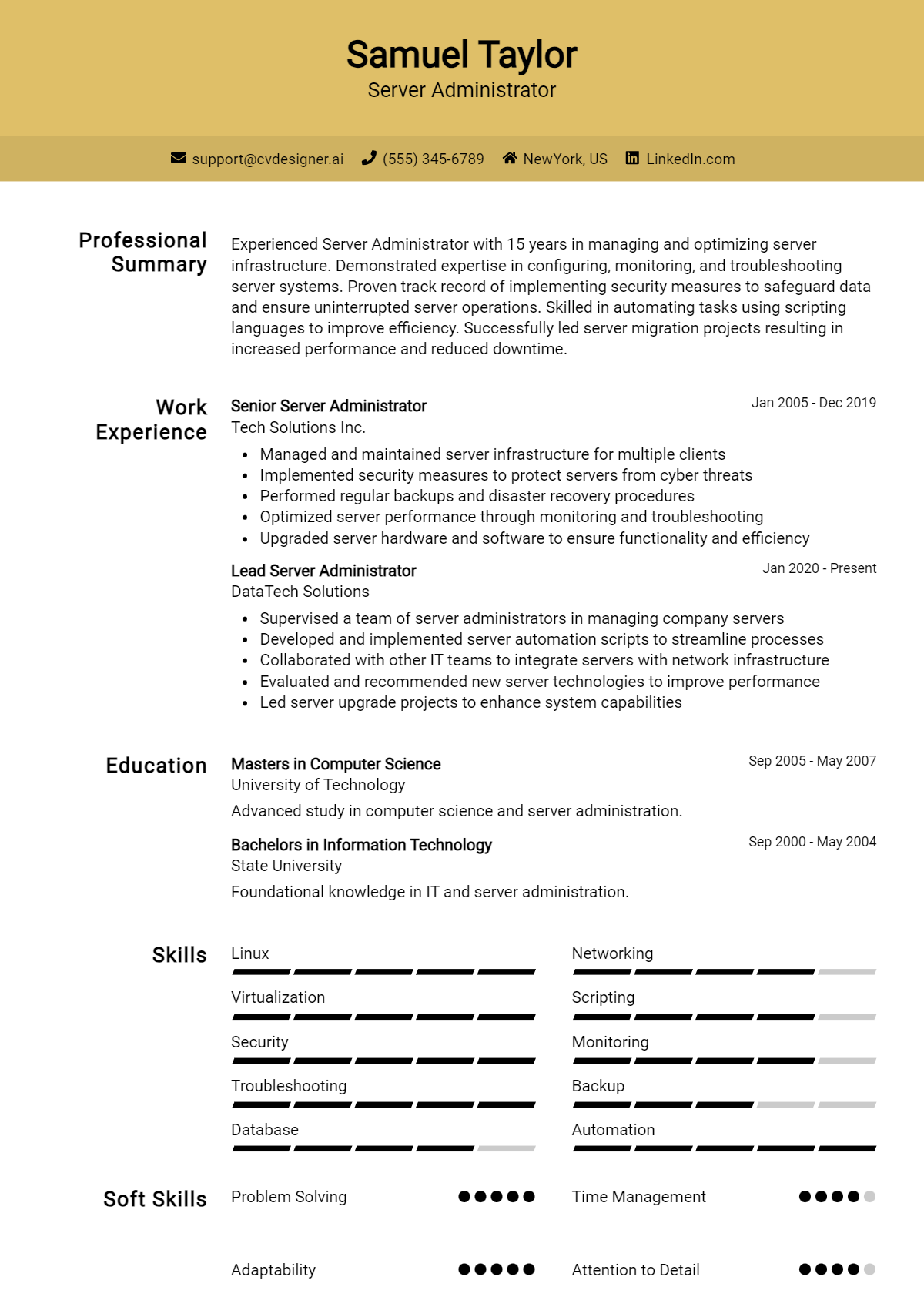 Server Administrator Resume Example for 2026: Resume Guide Preview
