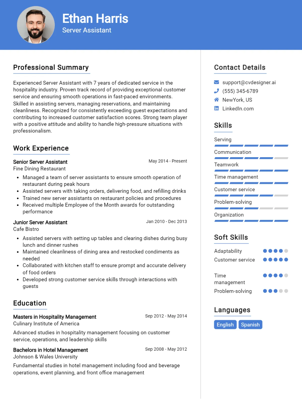 Server Assistant CV Example For 2026: Strategies & Templates Preview