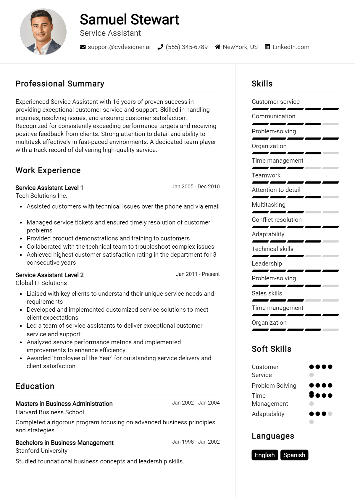 Service Assistant Resume Example for 2026: Free Professional Templates Preview