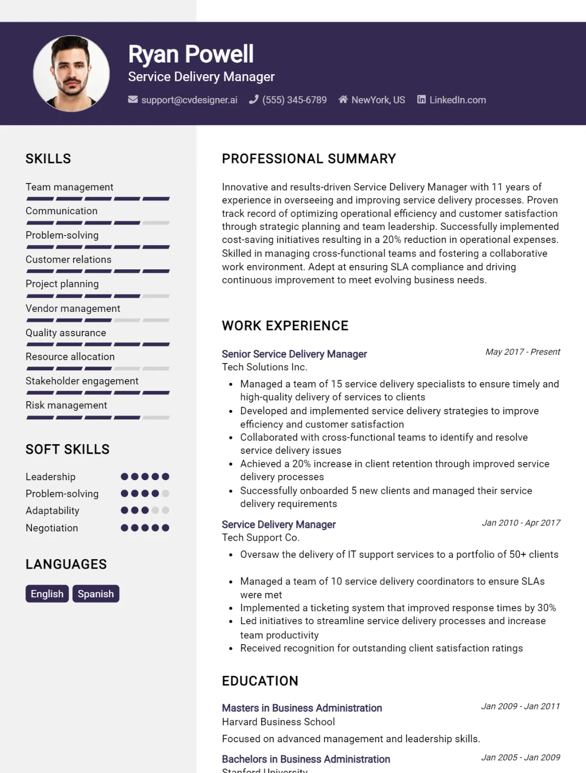 Service Delivery Manager CV Example For 2026: Free Downloadable Templates Preview