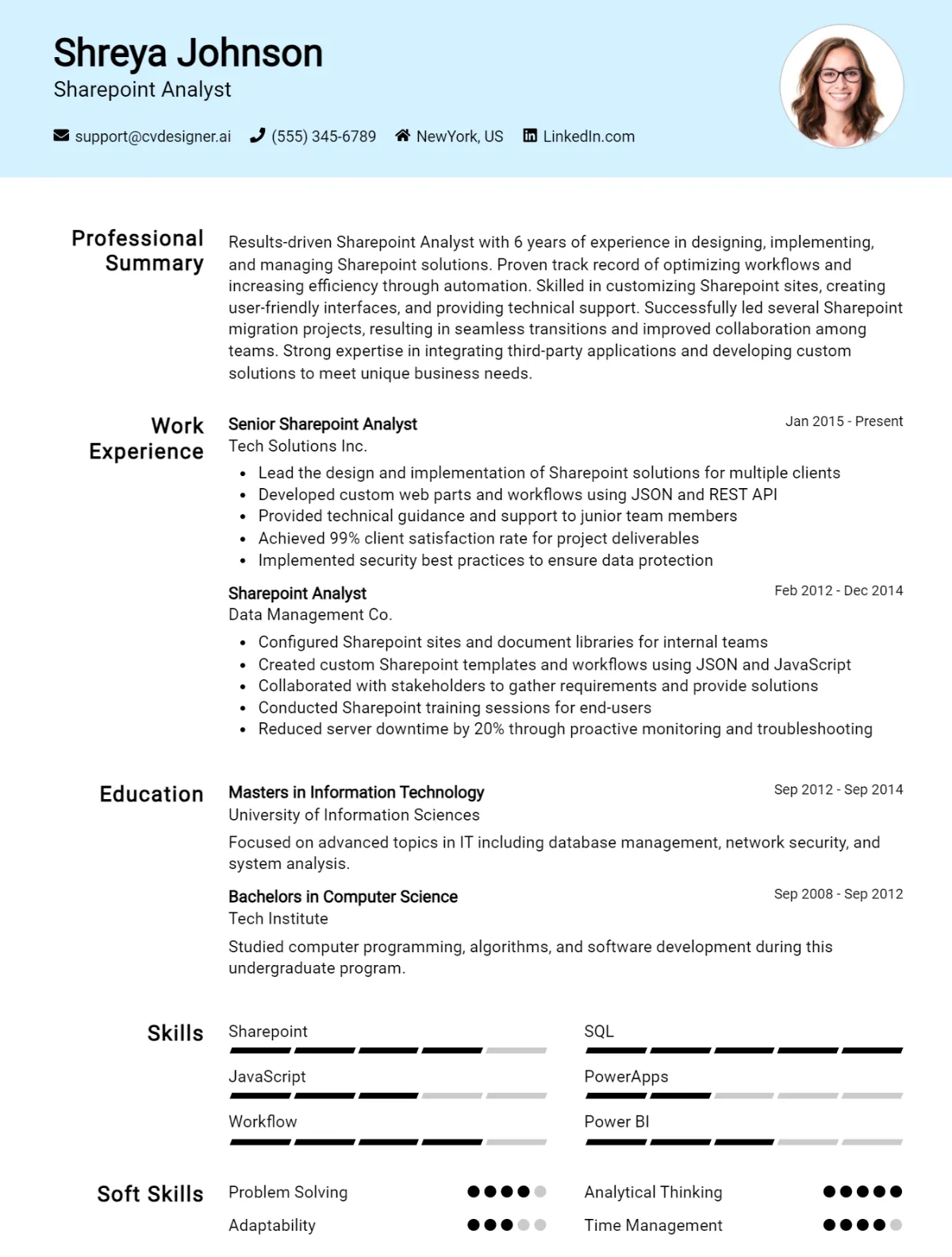 SharePoint Analyst CV Example For 2026: Examples & Free Templates Preview
