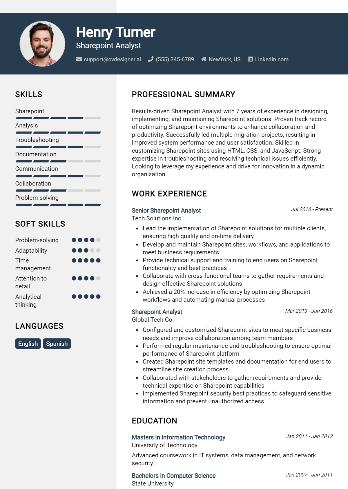 Sharepoint Analyst Resume Example for 2026: Free Templates Preview