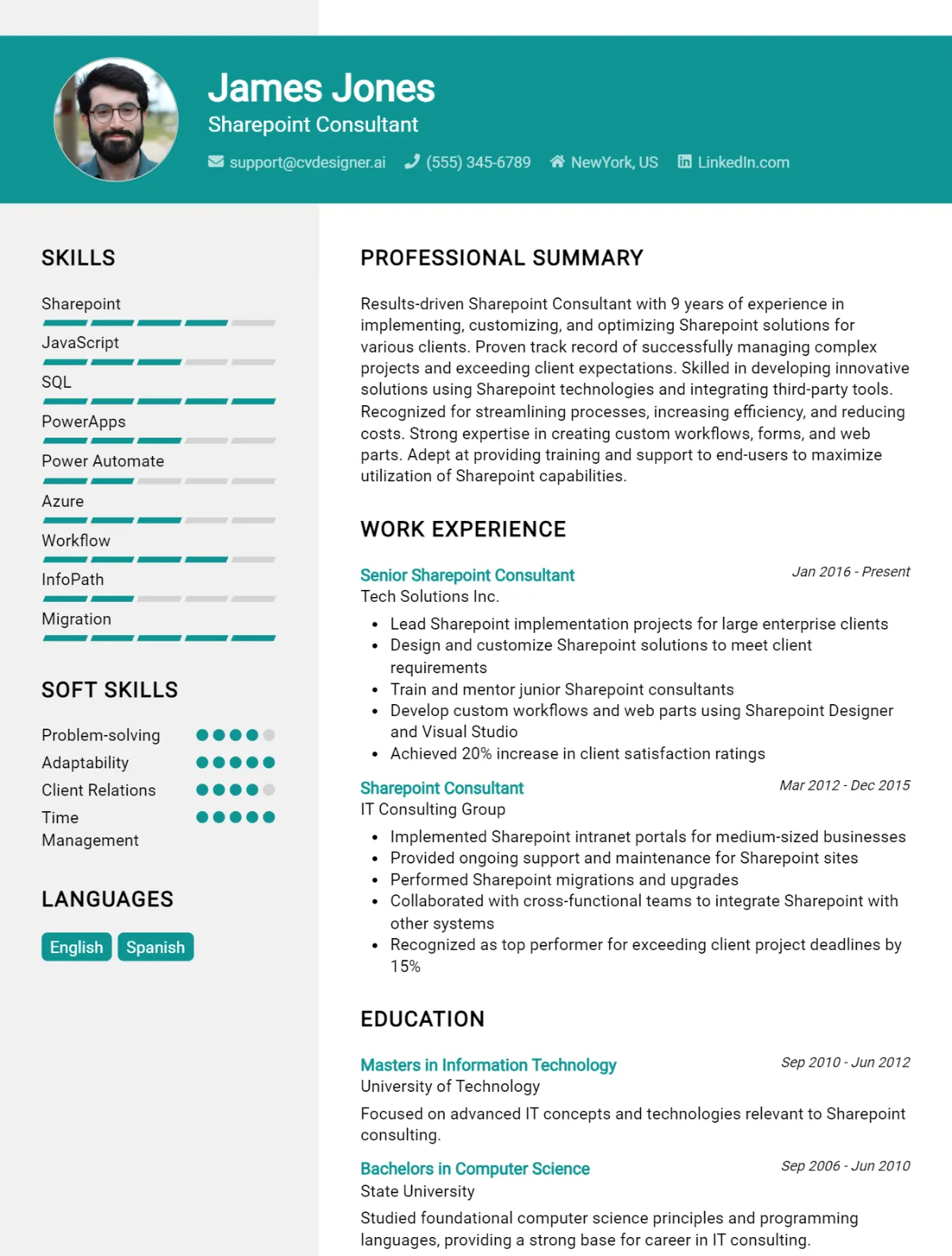 SharePoint Consultant CV Example For 2026: Free Professional Templates Preview