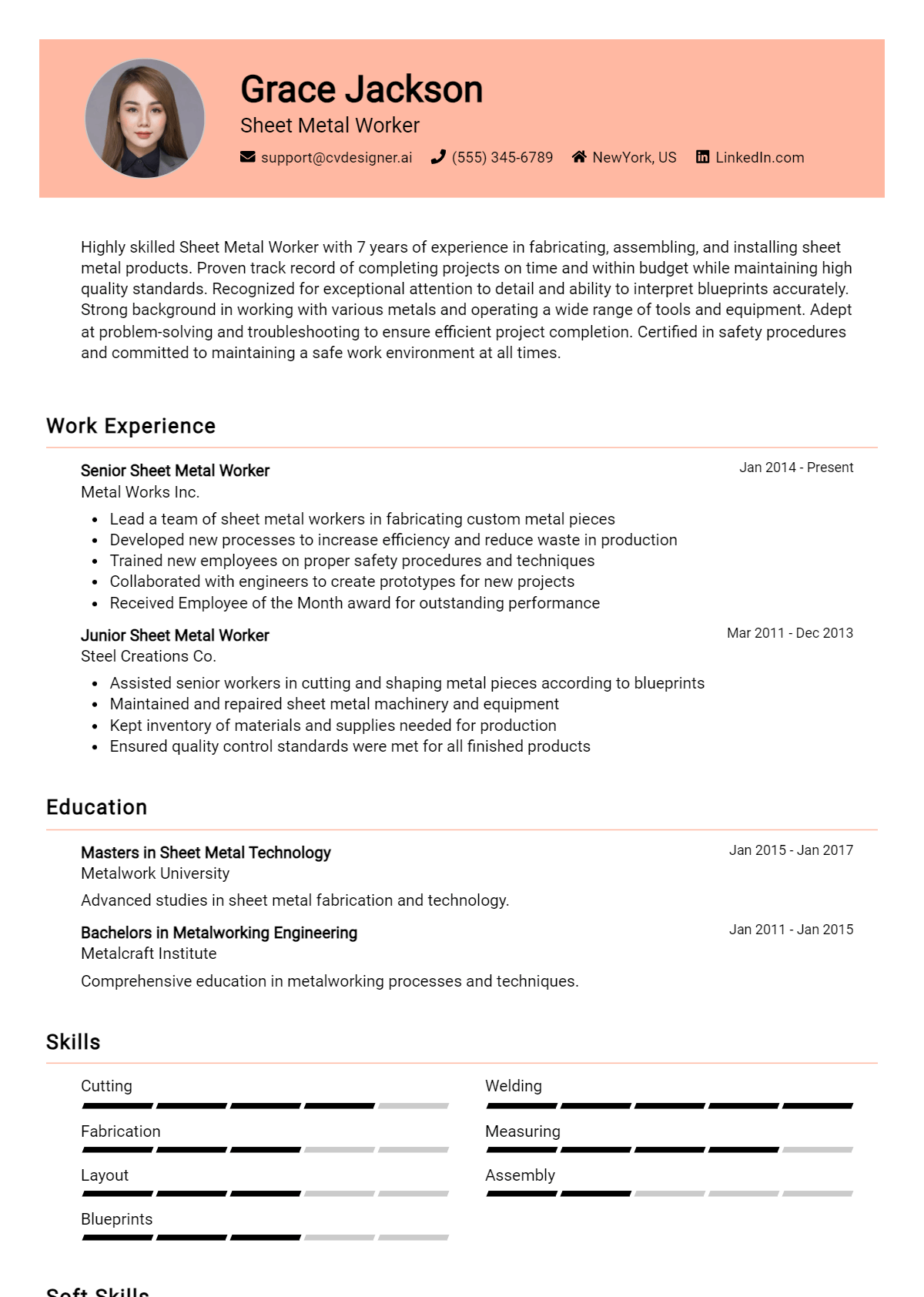 Sheet Metal Worker Resume Example for 2026: Effective CV Writing Tips Preview