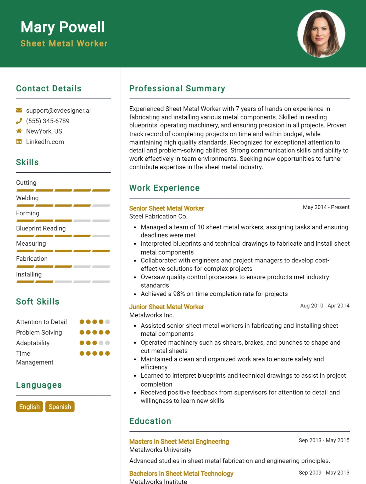 Sheet Metal Worker CV Example For 2026: Proven Tips & Templates Preview