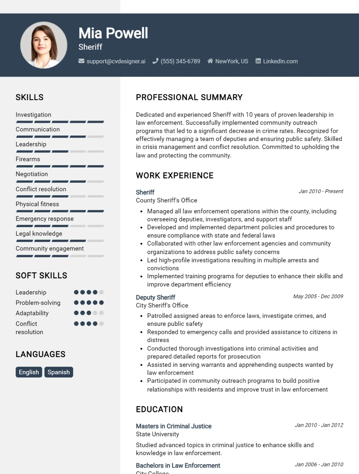 Sheriff CV Example For 2026: Top CV Skills Preview