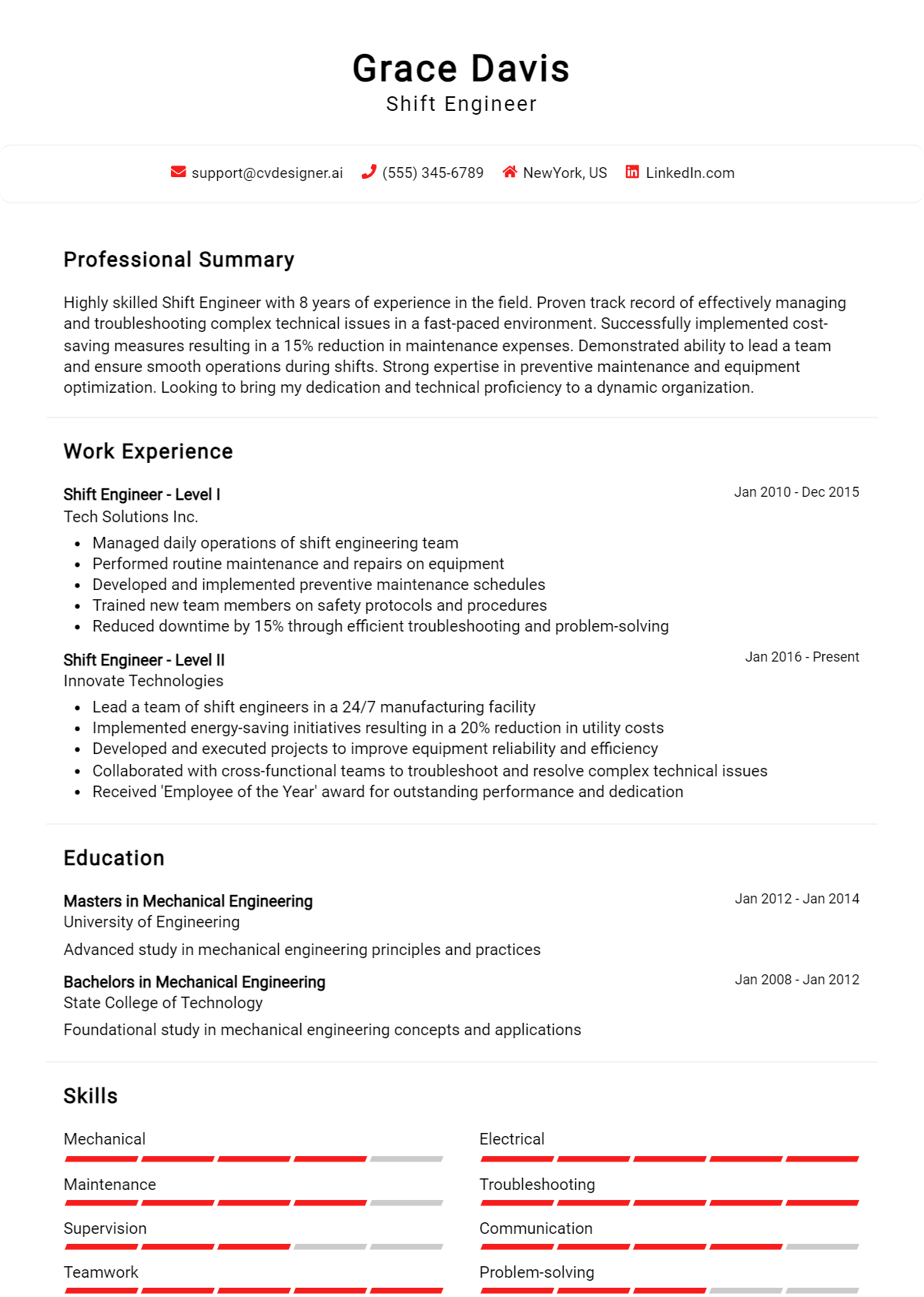 Shift Engineer Resume Example for 2026: Ultimate Guide Preview
