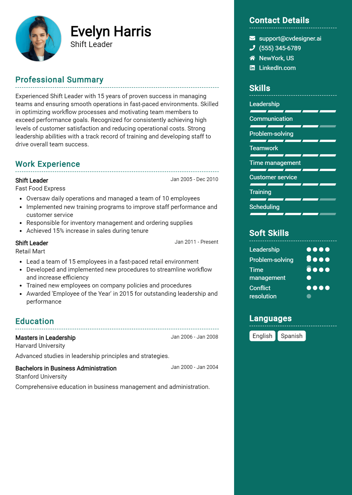 Shift Leader Resume Example for 2026: Professional CV Templates Preview