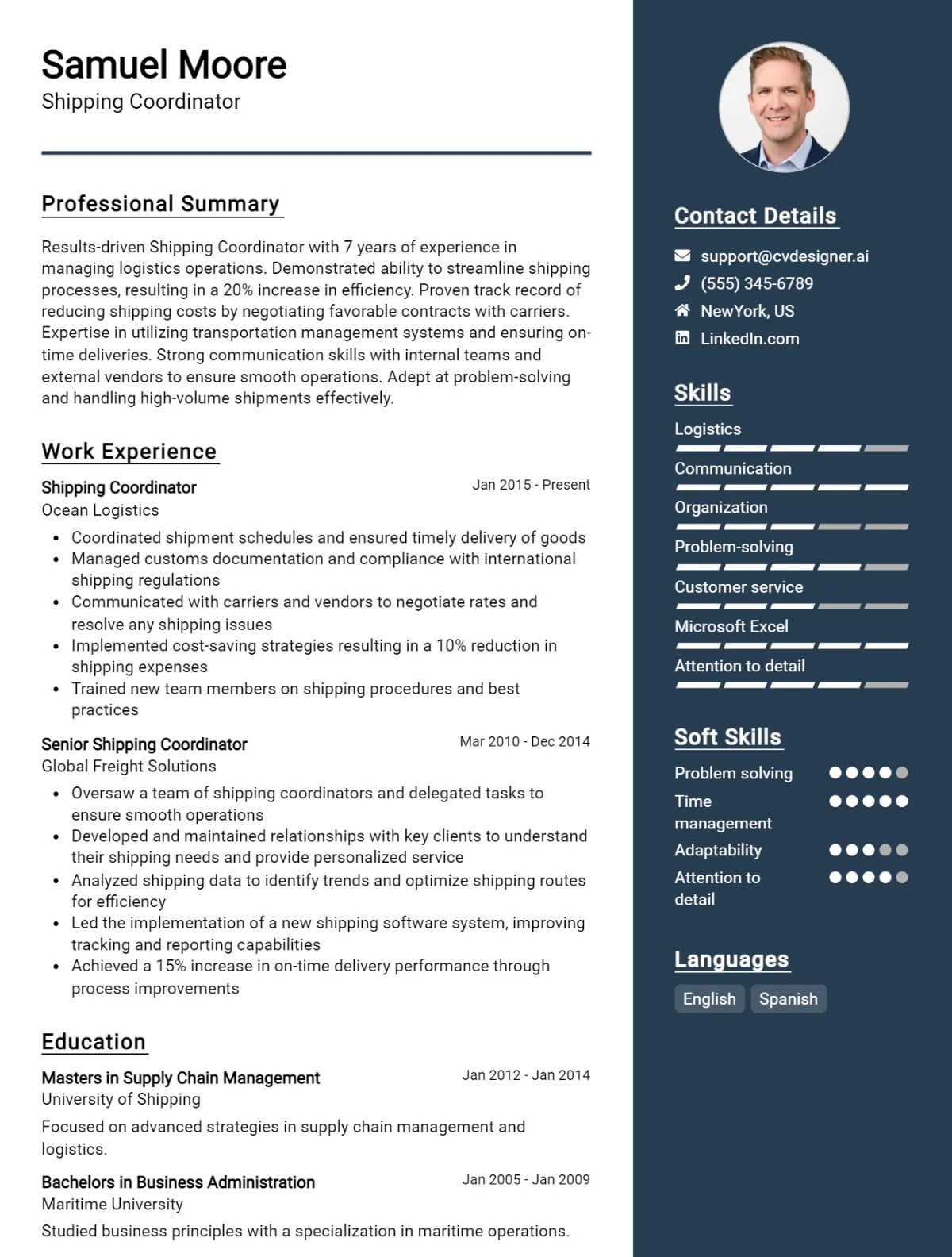 Shipping Coordinator CV Example For 2026: Examples & Free Templates Preview