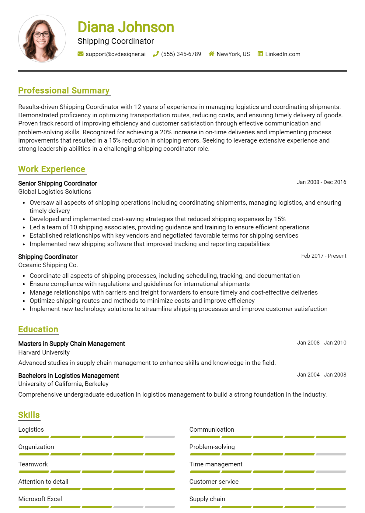 Shipping Coordinator Resume Example for 2026: Professional CV Templates Preview