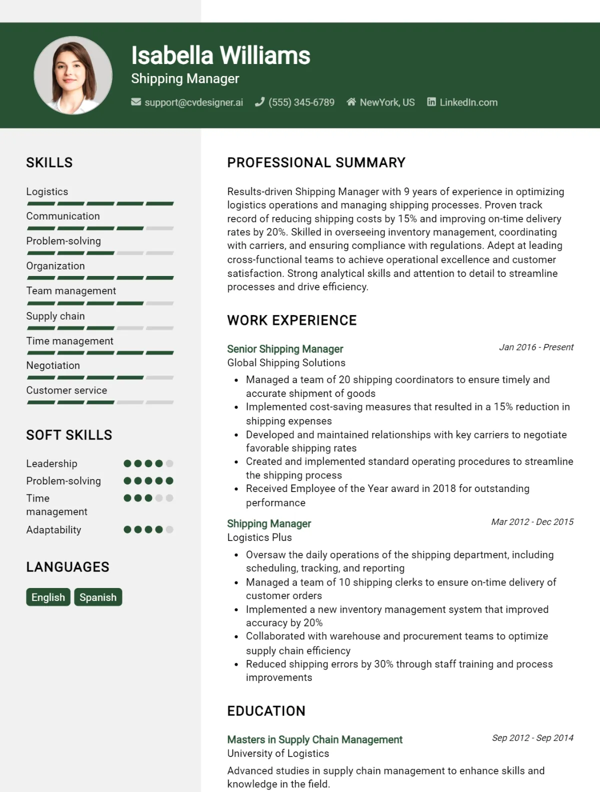 Shipping Manager CV Example For 2026: Ultimate Guide Preview