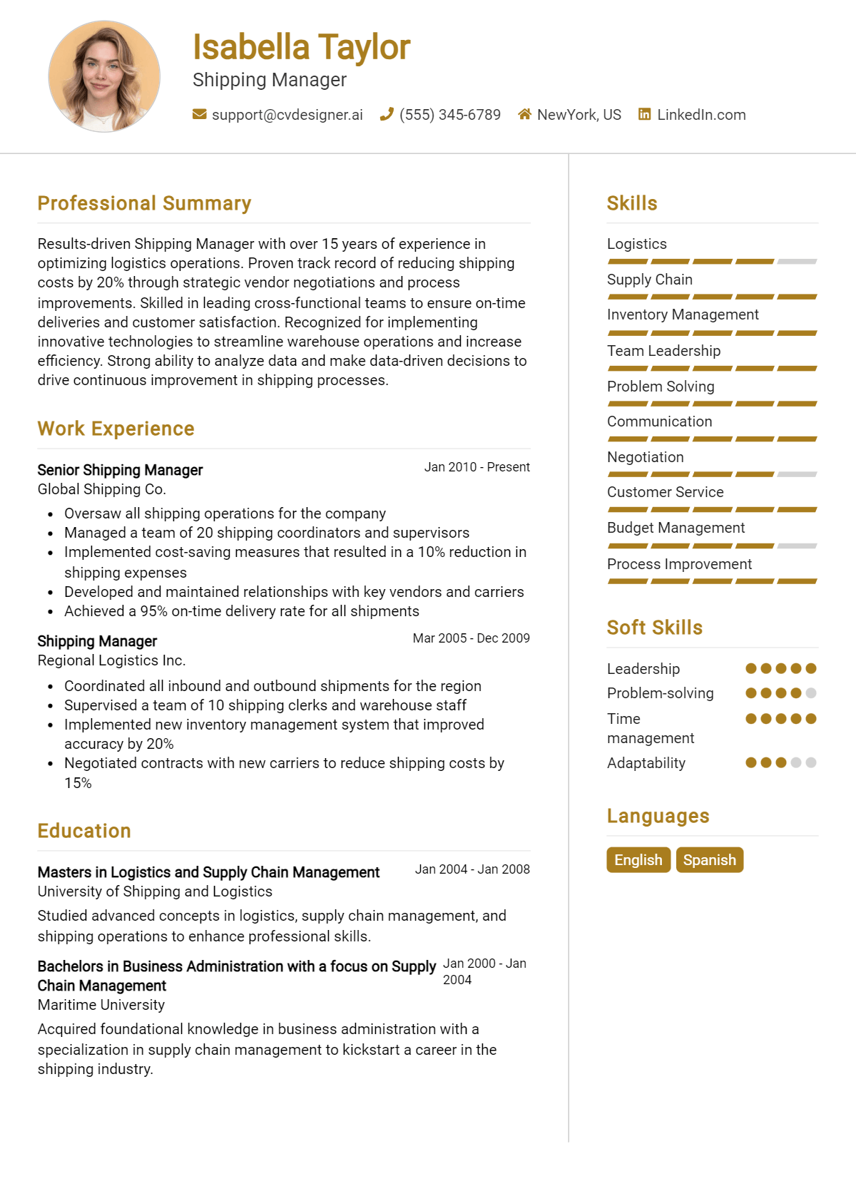 Shipping Manager Resume Example for 2026: Free Guide Preview