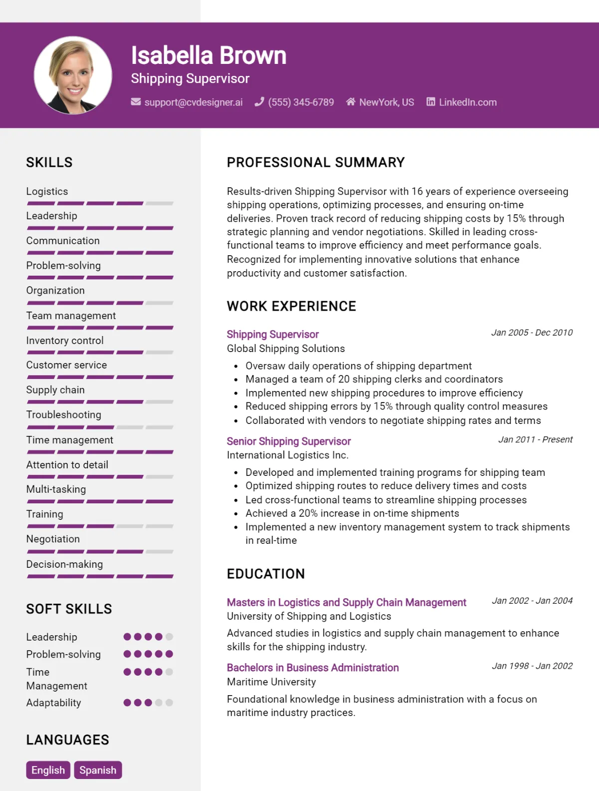 Shipping Supervisor CV Example For 2026: Best Writing Guide Preview