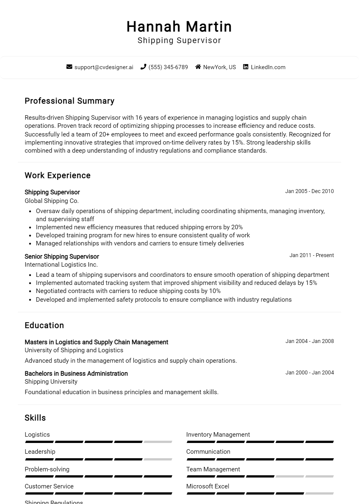 Shipping Supervisor Resume Example for 2026: Strategies & Templates Preview