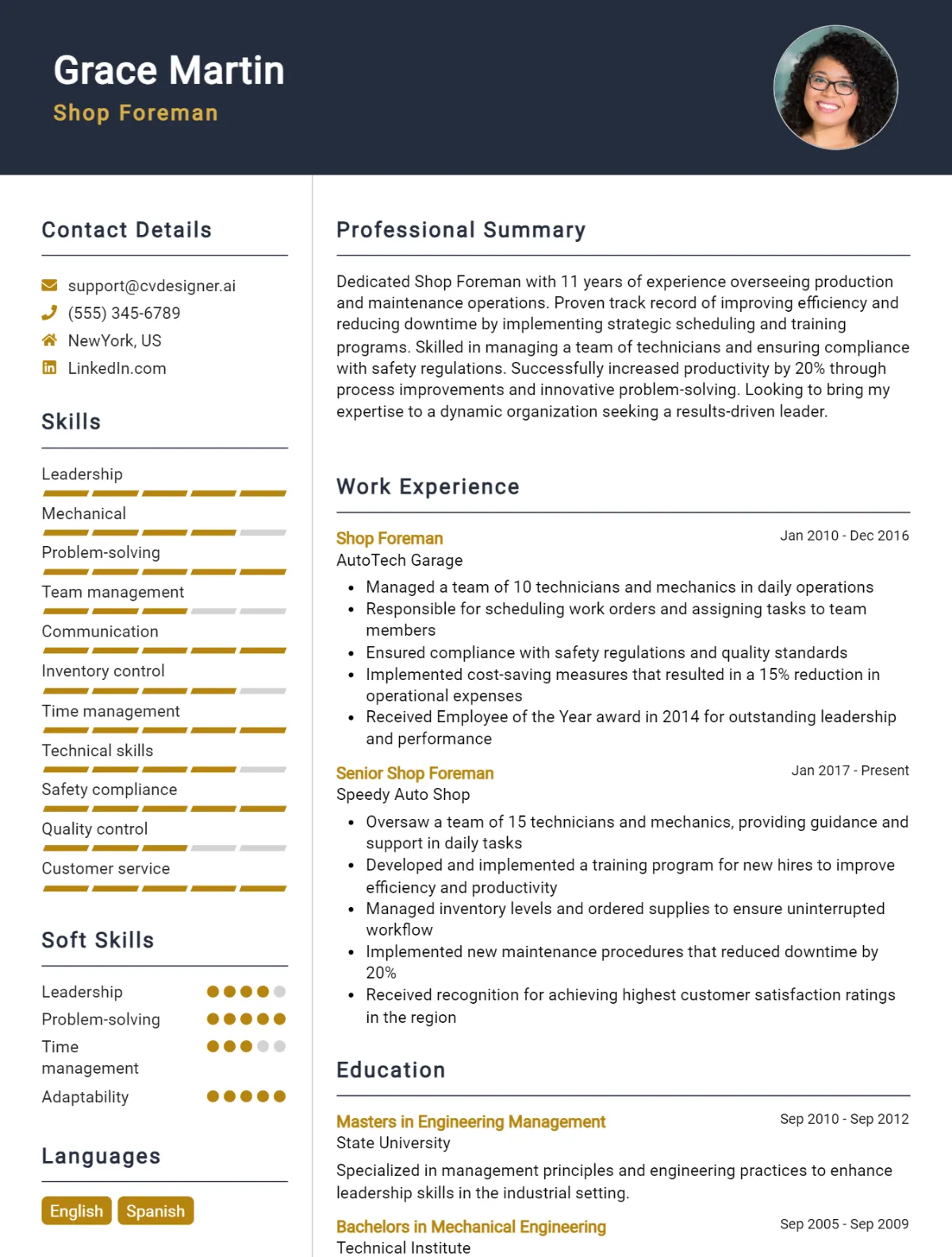 Shop Foreman CV Example For 2026: Best Tips & Templates Preview