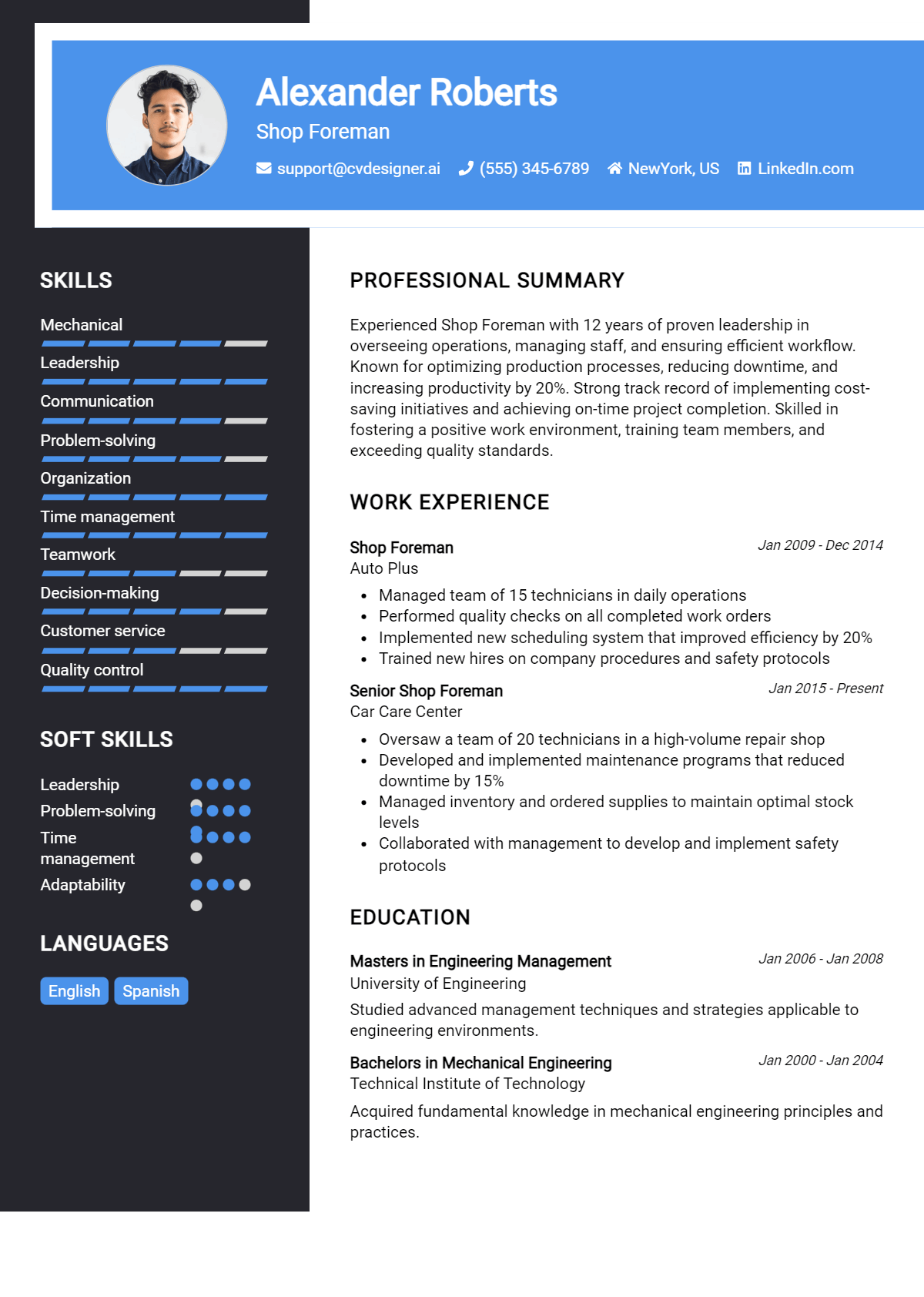 Shop Foreman Resume Example for 2026: Professional CV Templates Preview