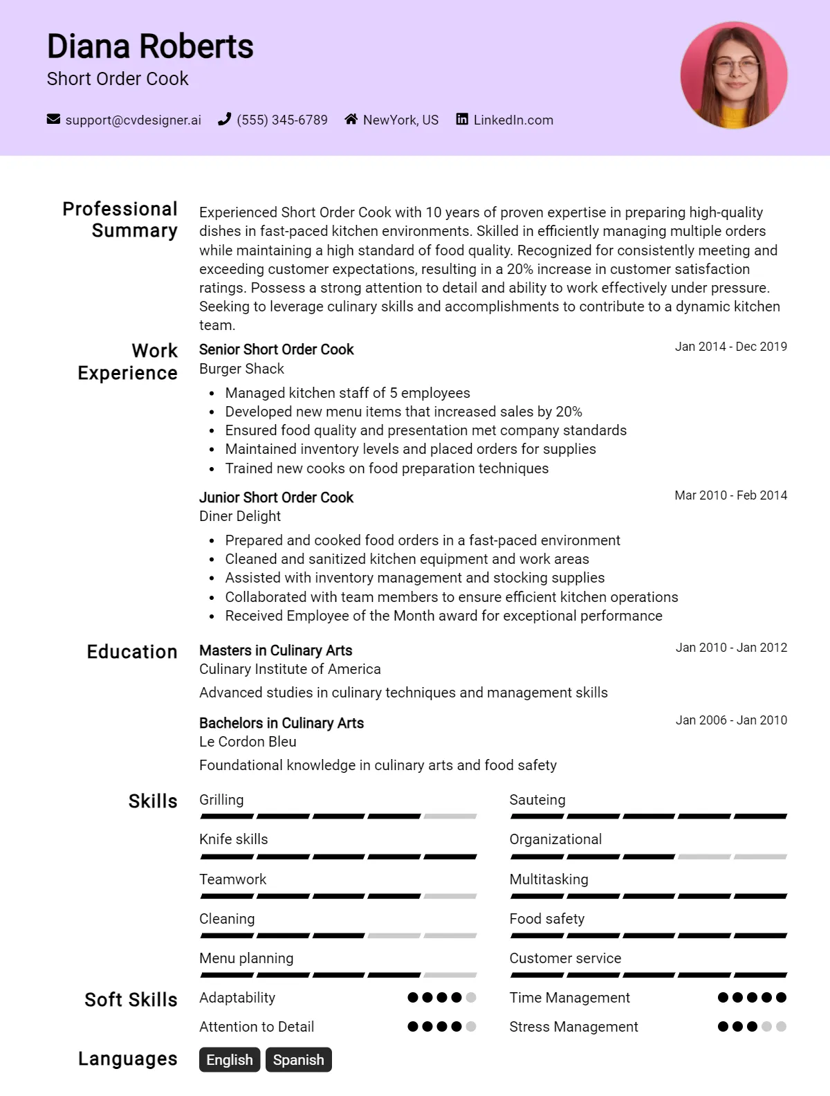 Short Order Cook CV Example For 2026: Best Writing Guide Preview