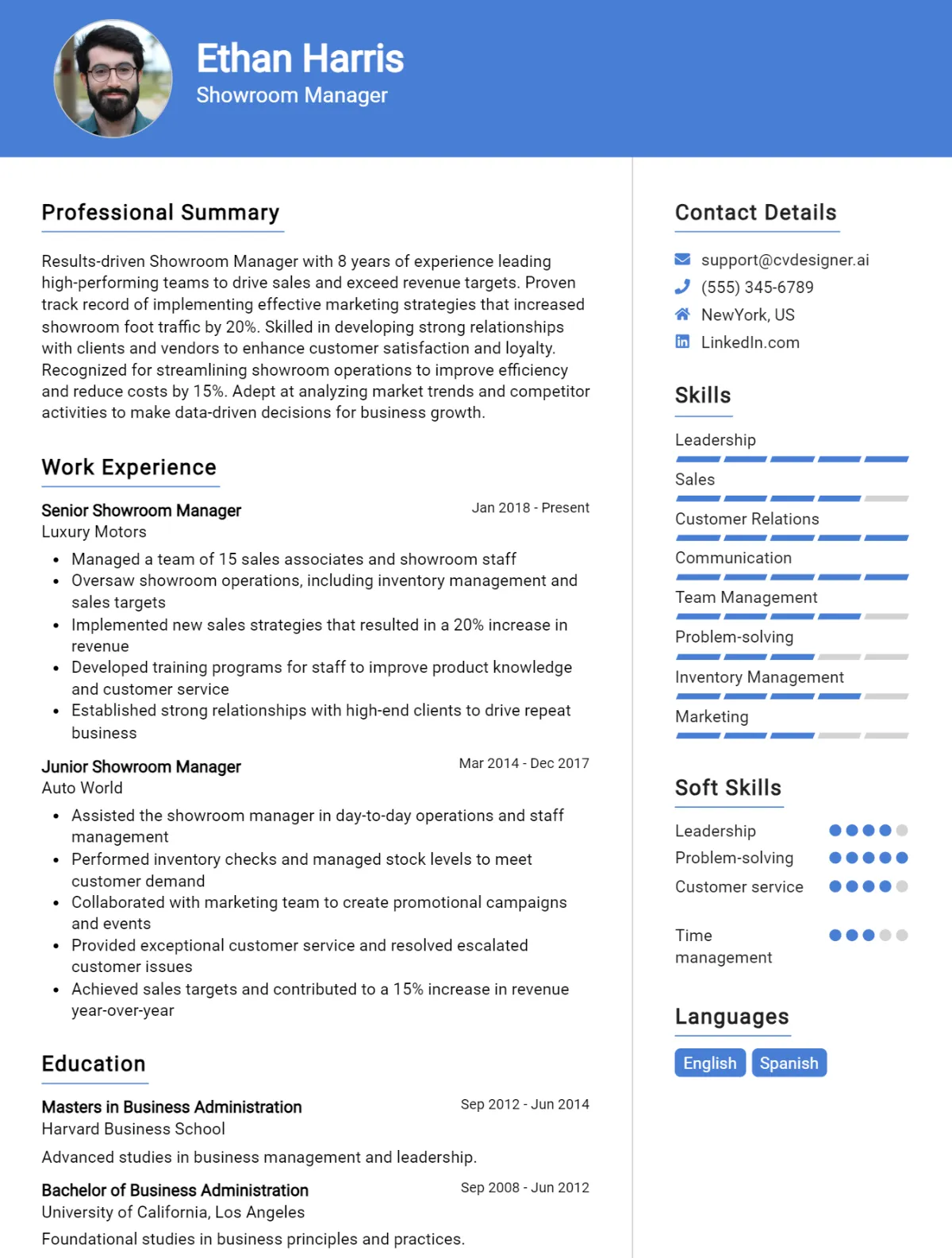 Showroom Manager CV Example For 2026: Expert Tips & Templates Preview