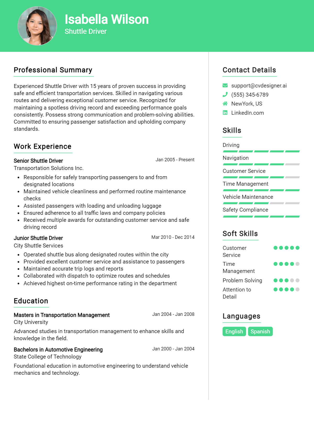 22 Shuttle Driver Resume Examples for 2026: Free Guide Preview