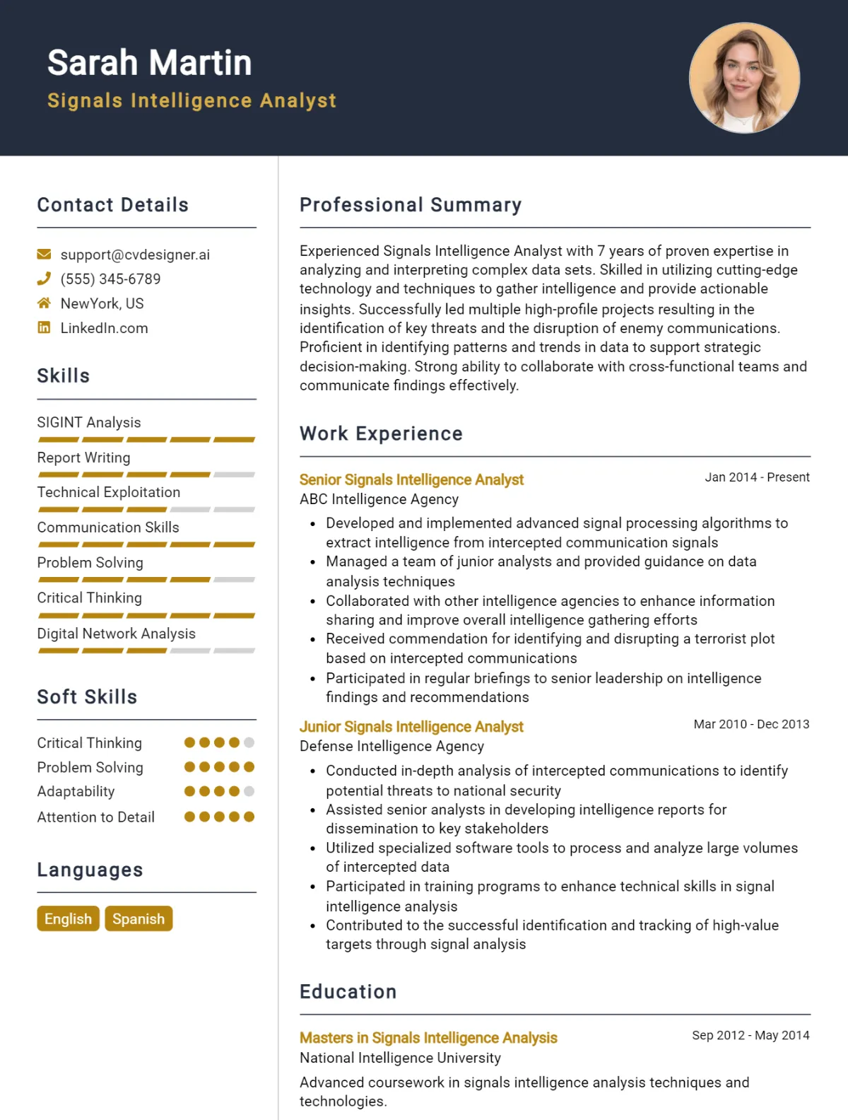 Signals Intelligence Analyst CV Example For 2026: Top Tips & Samples Preview