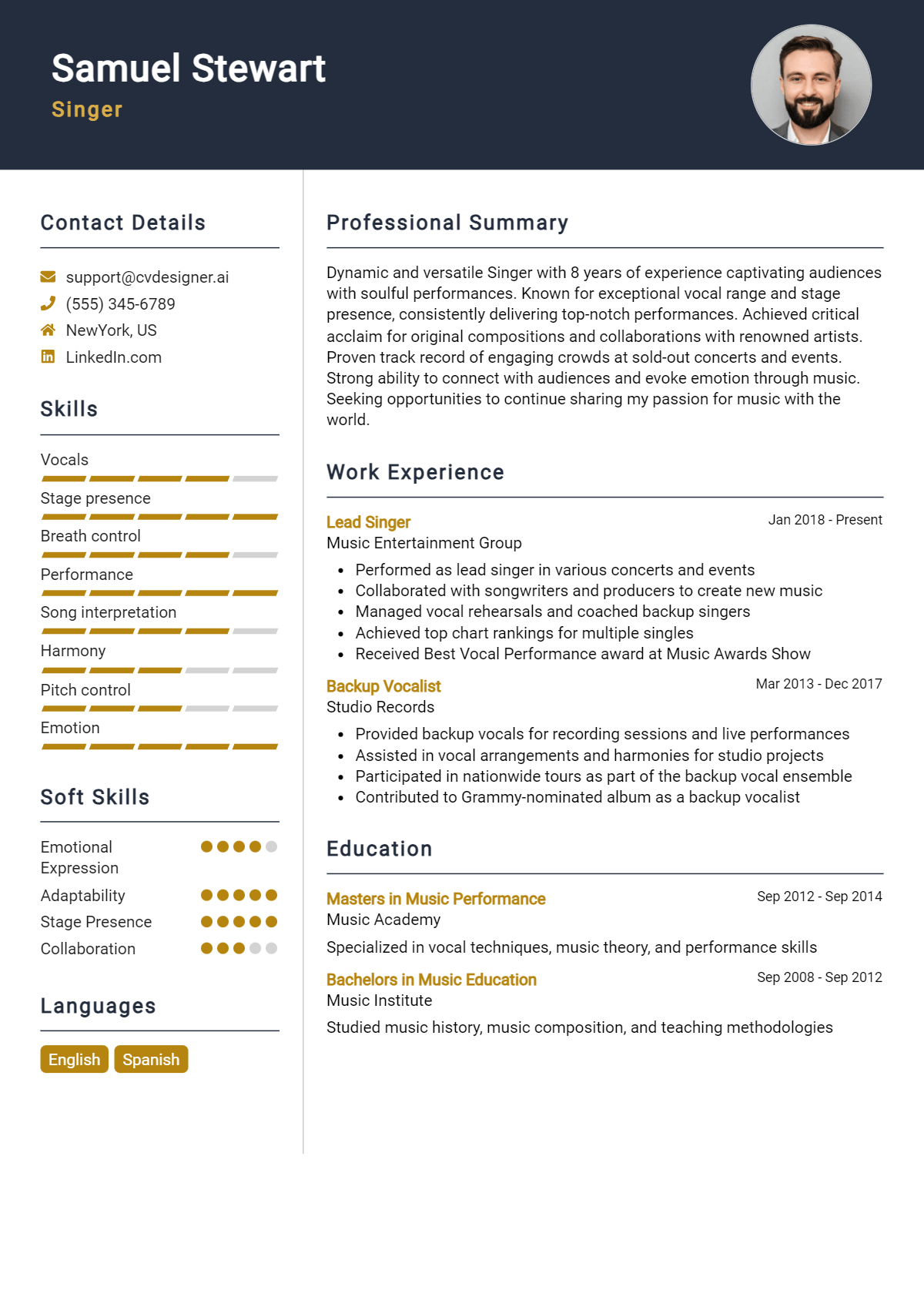 Singer Resume Example for 2026: Best Writing Guide Preview